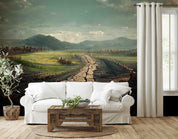 3D Dilapidated Road Holes and Cracks Green Fields Mountains Horizon Wall Mural Wallpaper GD 3053- Jess Art Decoration