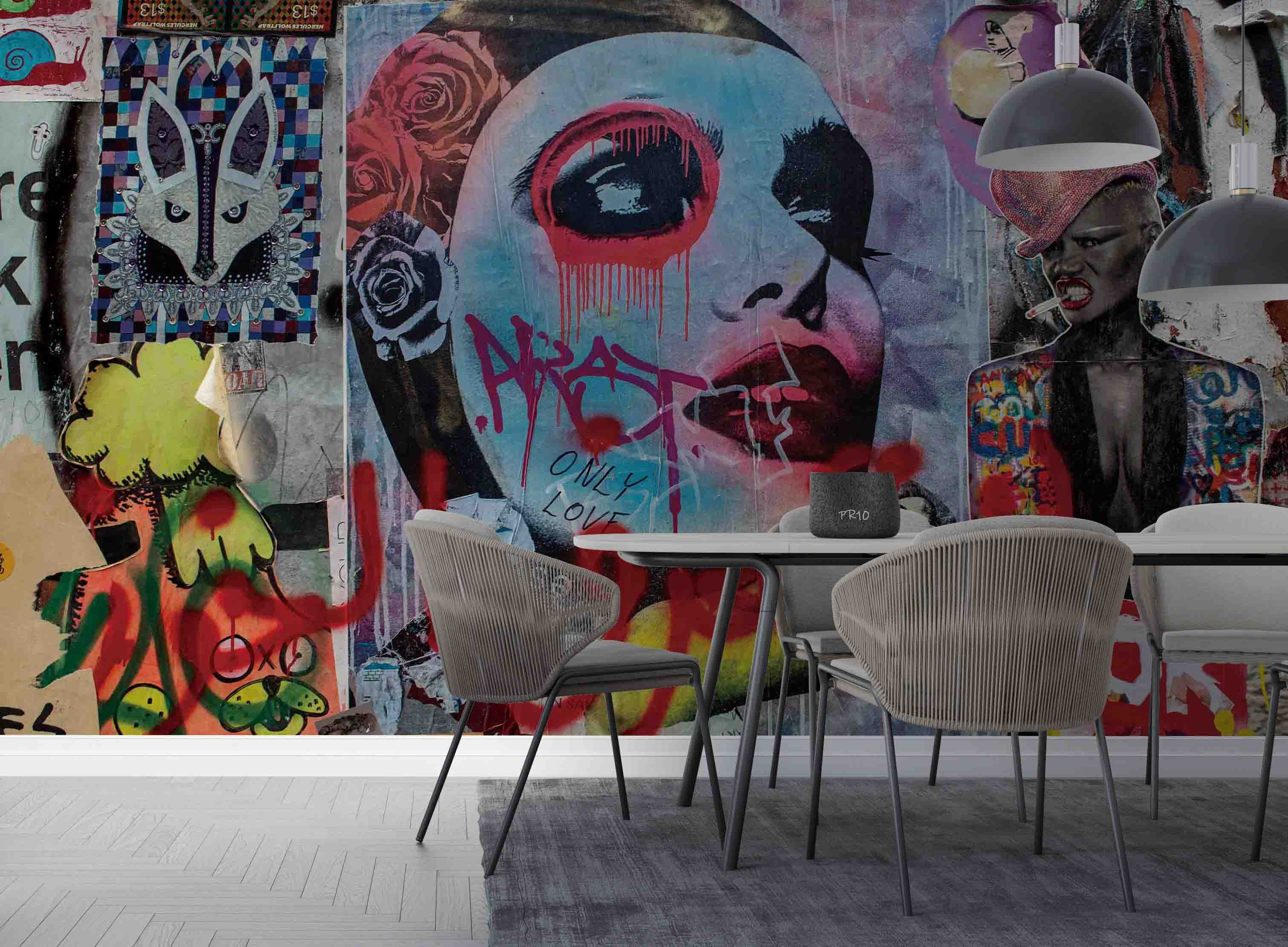 Abstract Art Graffiti Woman Face Wallpaper portrait street art wall mural for bedroom or creative studio - view 3