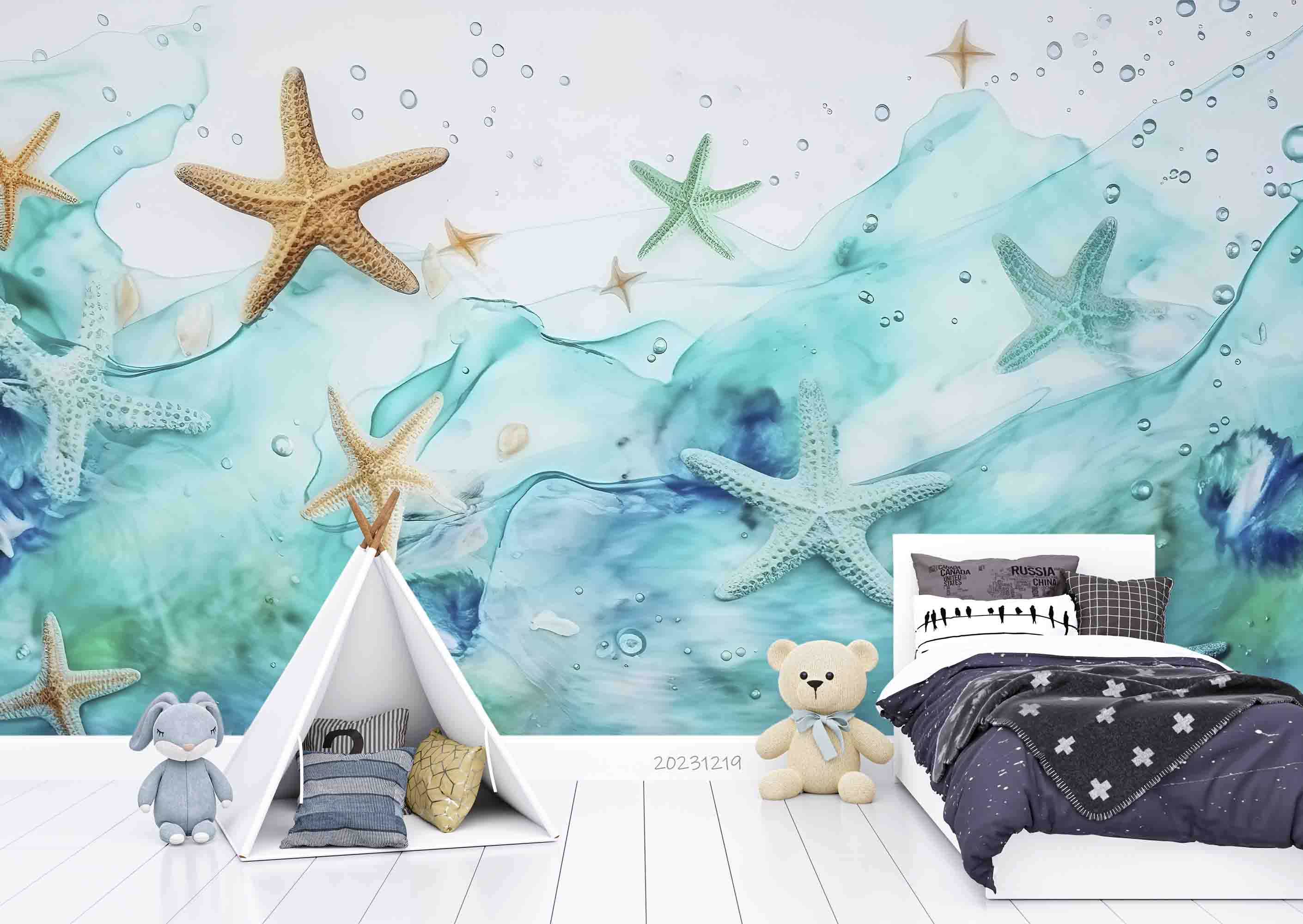 3D Animal Starfish Sea Ripple Bubble Wall Mural Wallpaper YXL 52
