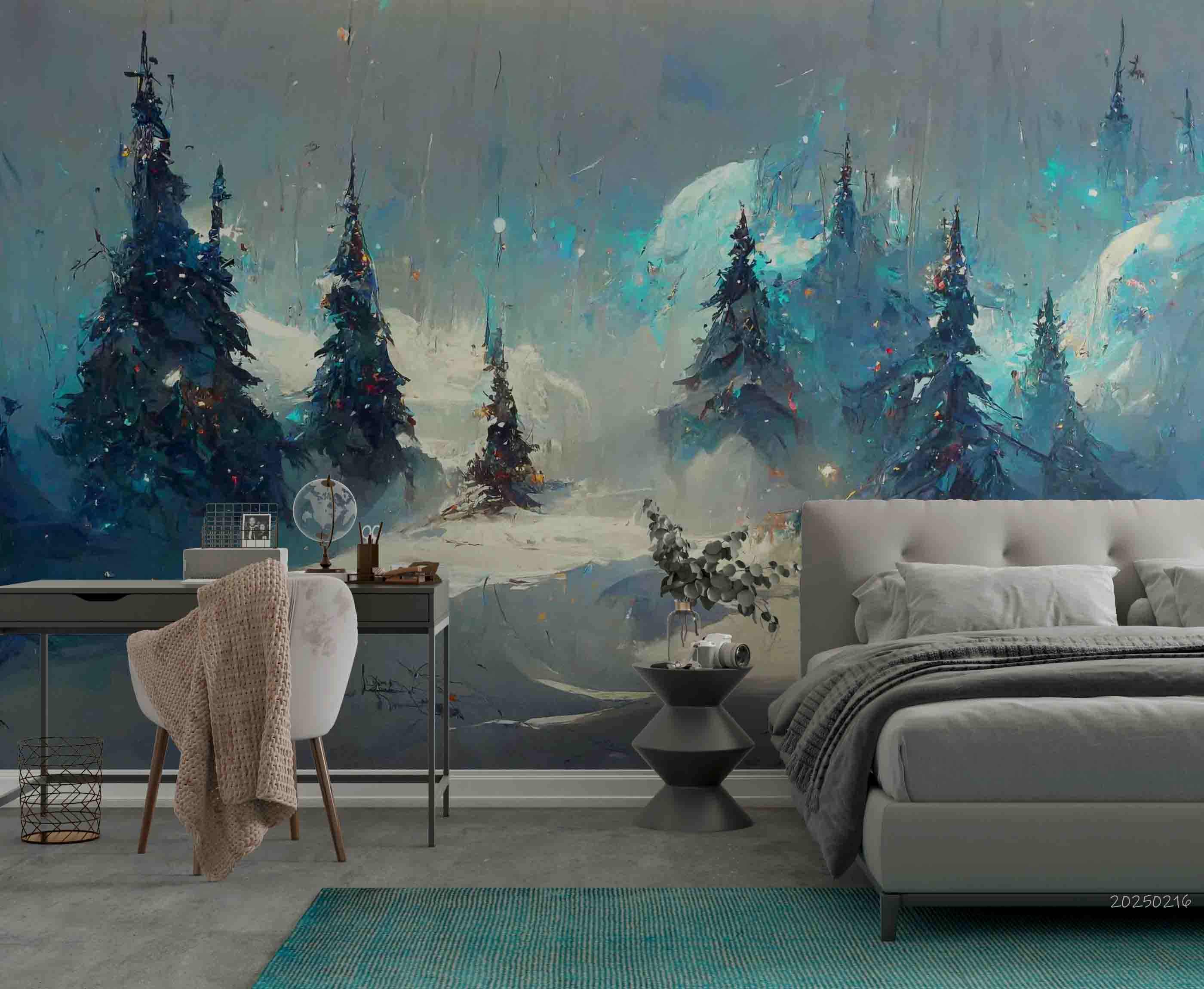 3D Winter Pine Forest Landscape Oil Painting Wallpaper Wall Mural Wall Decor Wall Art Wall Sticker Remoable Wallpaper LQH