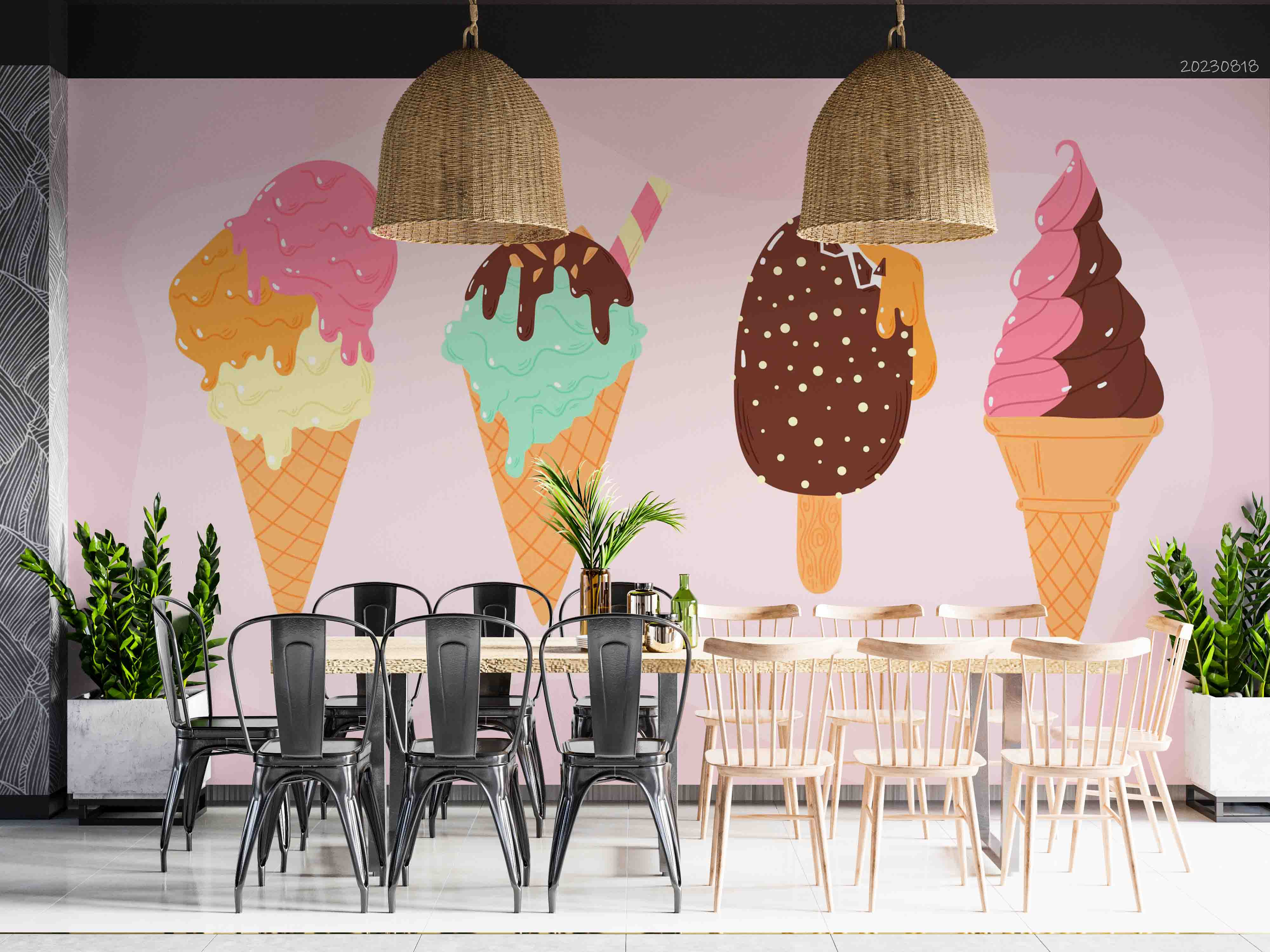 3D Ice Cream Pink Chocolate Spread Wall Mural Wallpaper YXL 2298