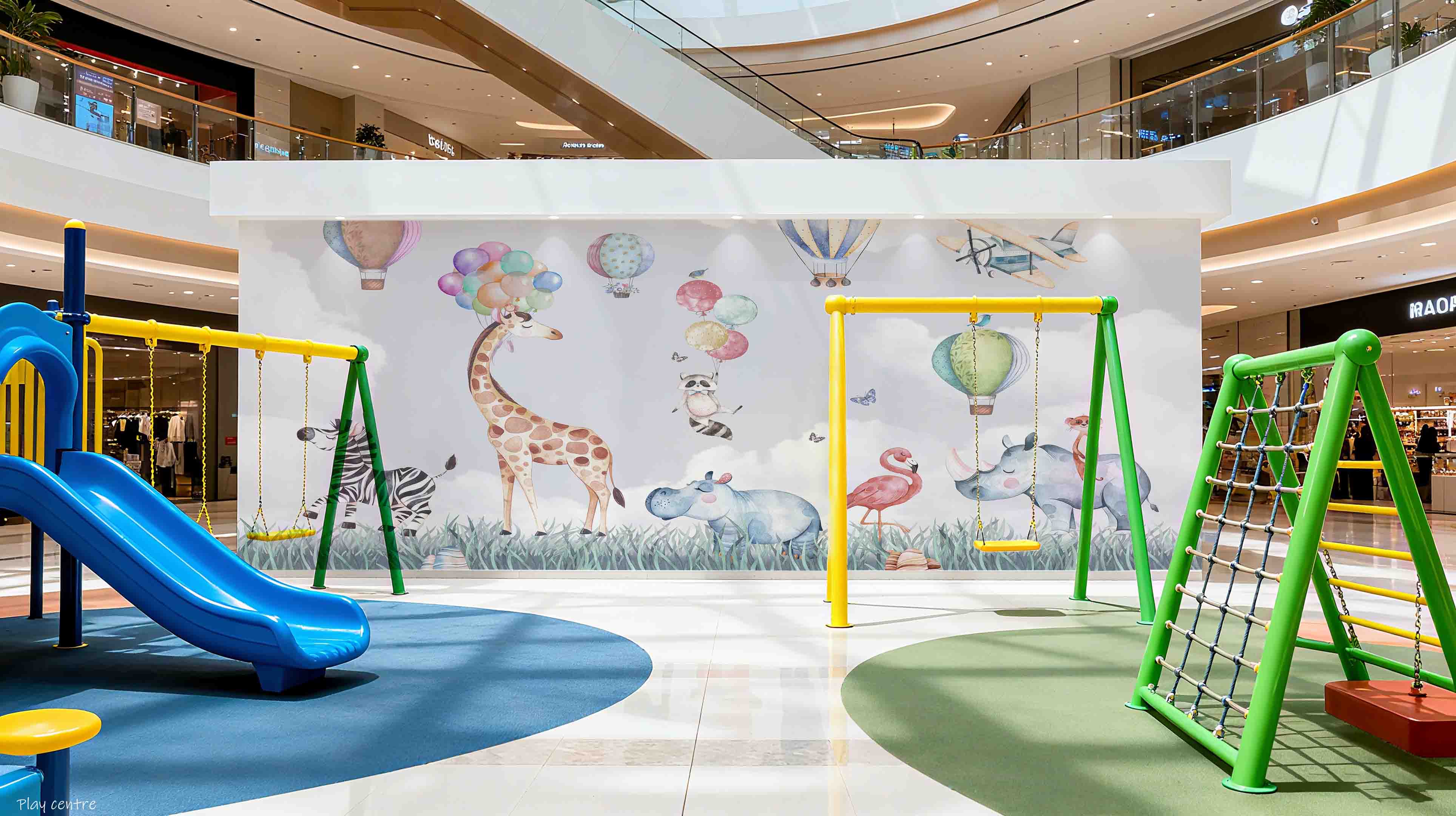 3D Play Centre Amusement Park Funfair Carnie Cartoon Animals Air Balloon Wall Mural Wallpaper 25