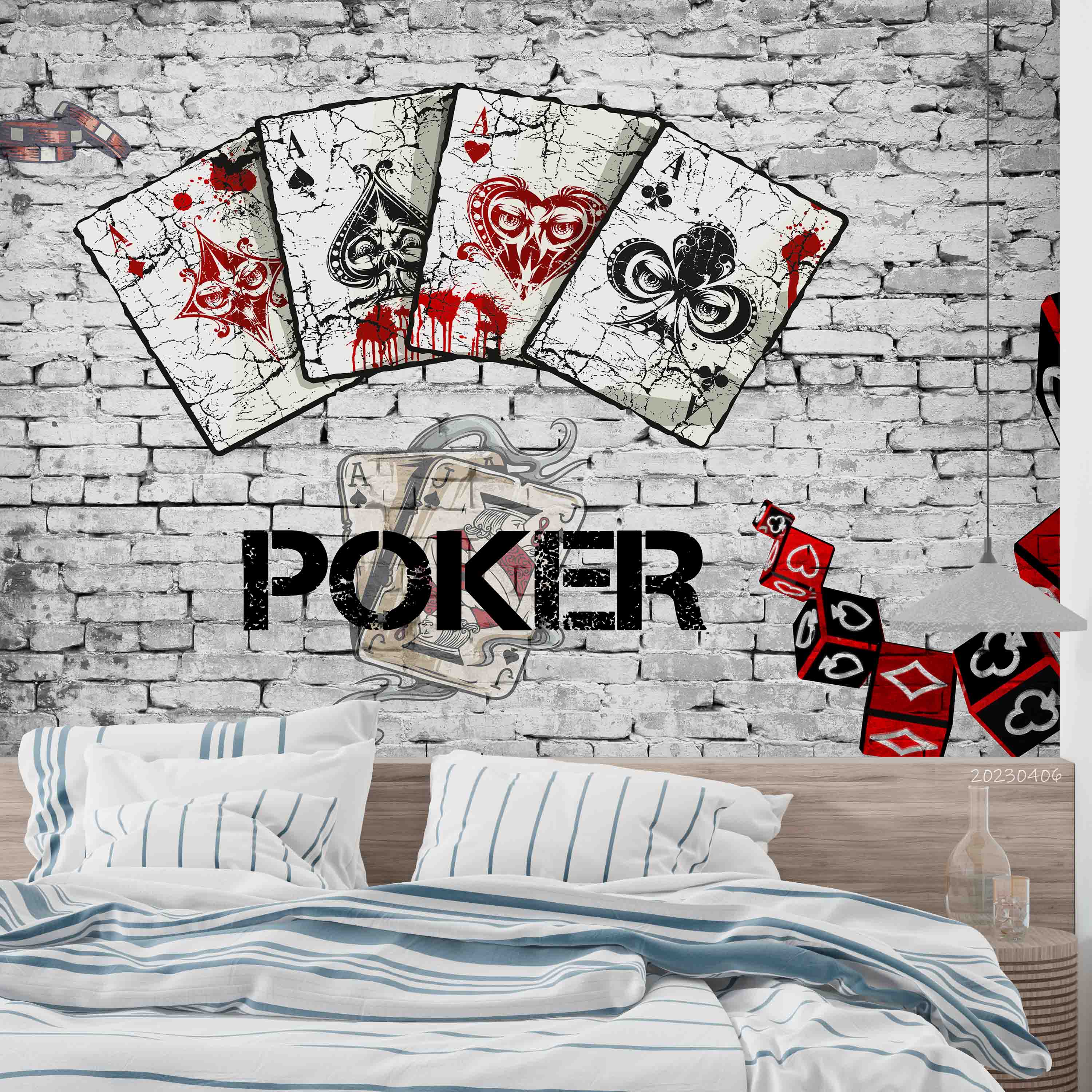 Graffiti Poker Brick Wall Background Wallpaper urban graffiti wall mural for teen room, studio or feature wall - view 4