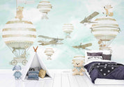 3D Hydrogen Balloon Aircraft Sky Cloud Wall Mural Wallpaper YXL 402