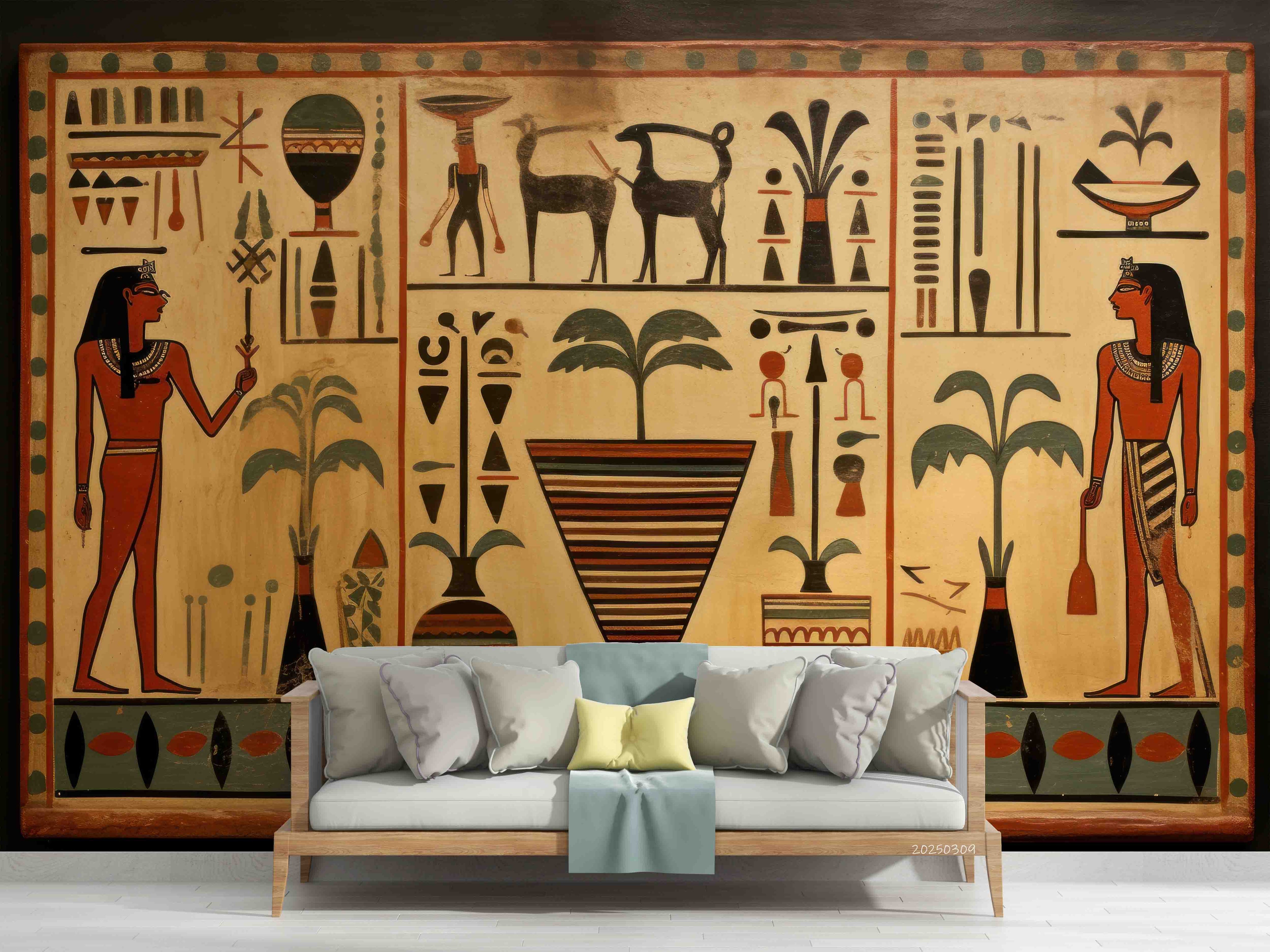 3D Egyptian Hieroglyphics Engraving Painting Ancient Plants Wallpaper Wall Mural Wall Decor Wall Art Wall Sticker Remoable Wallpaper LQH 7