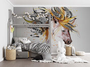 3D Watercolor Horse Colorful Feather Wall Mural Wallpaper GD 3993- Jess Art Decoration