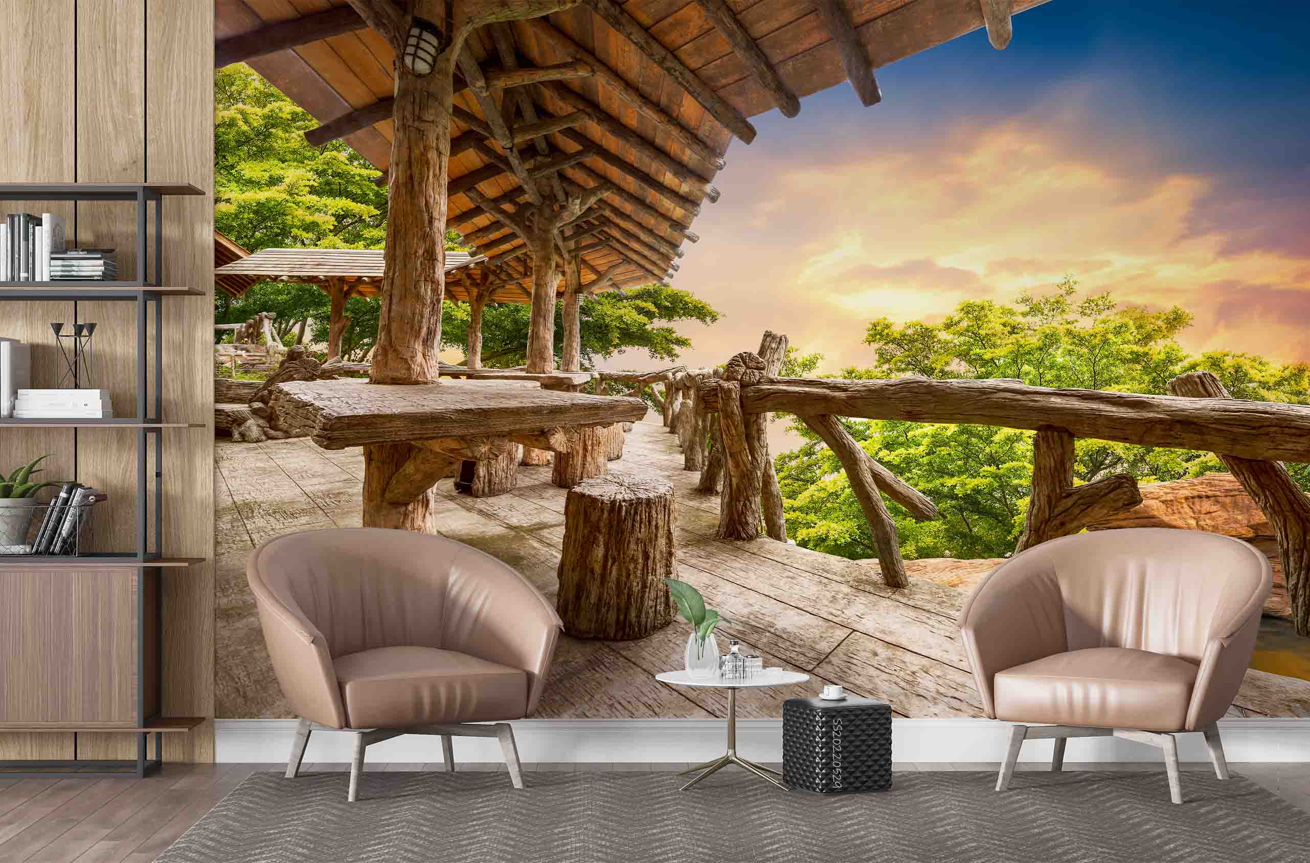 3D Wooden Porch Sunset Nature View Wall Mural Wallpaper GD 4395- Jess Art Decoration