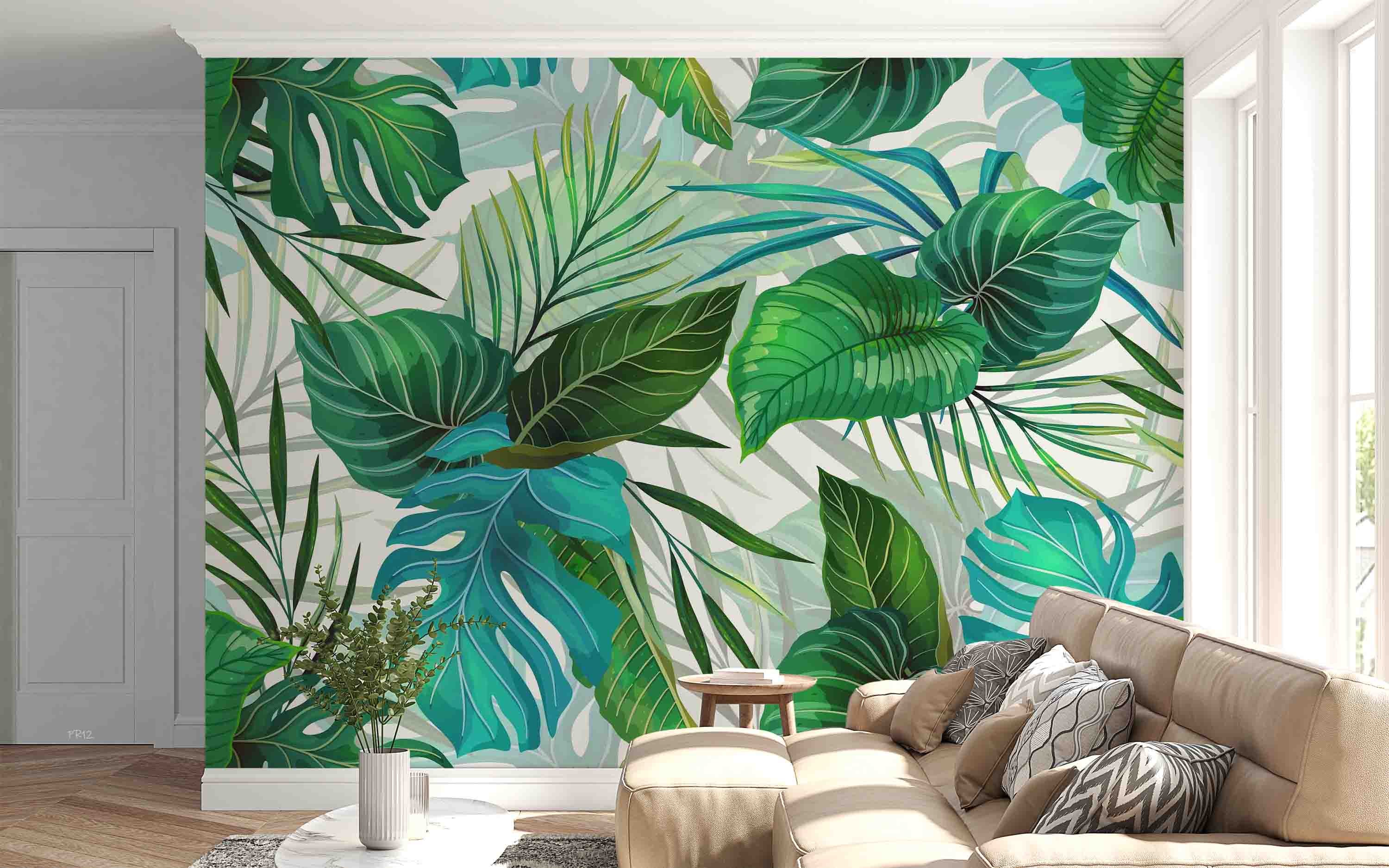 3D Watercolor Tropical Green Leaf Wall Mural Wallpaper GD 4928- Jess Art Decoration