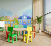 3D Childcare Nursery School Cartoon Bus School Wall Mural Wallpaper JN