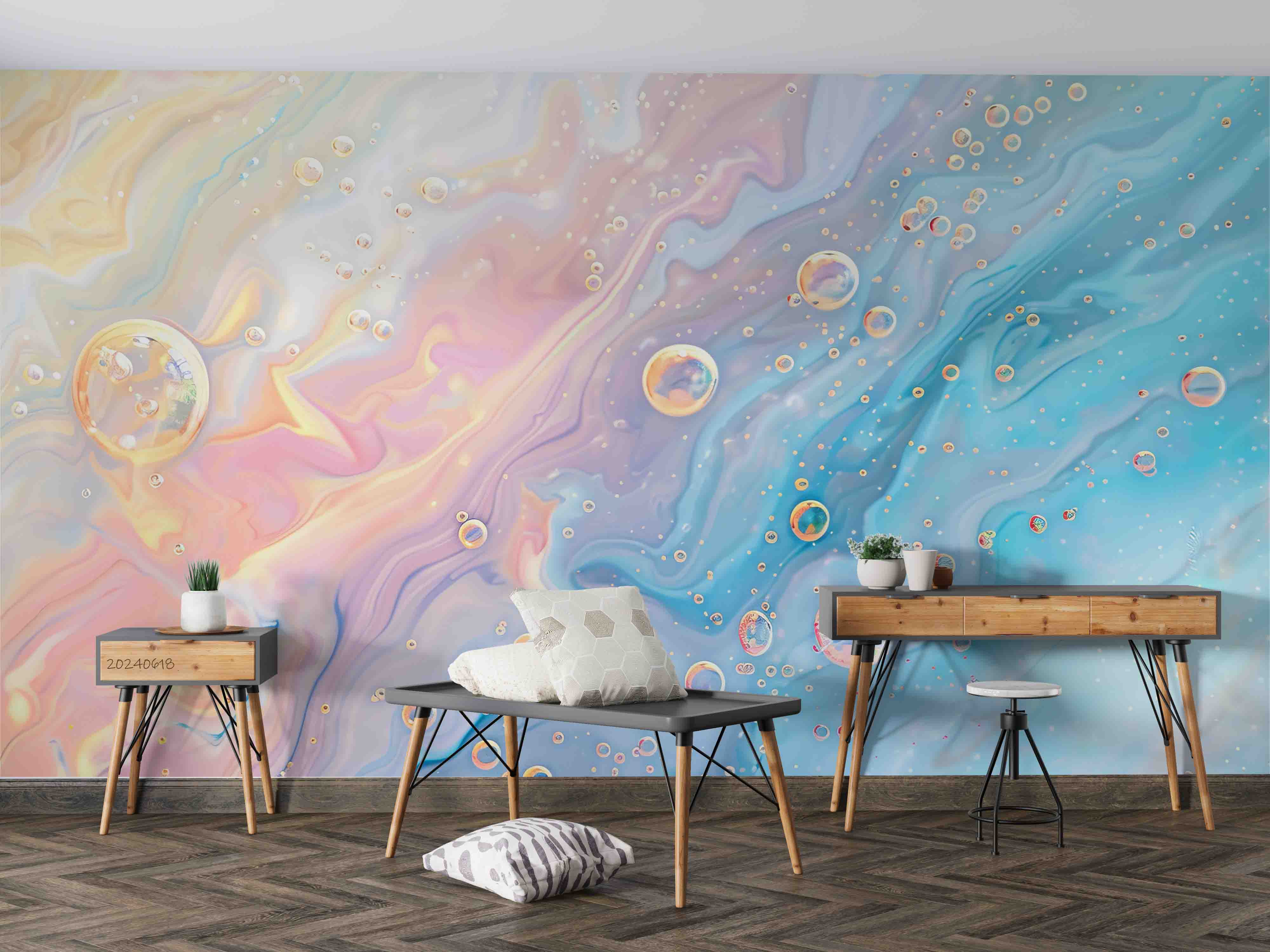 3D Abstract Damaskeen Froth Round Wall Mural Wallpaper YXL 617