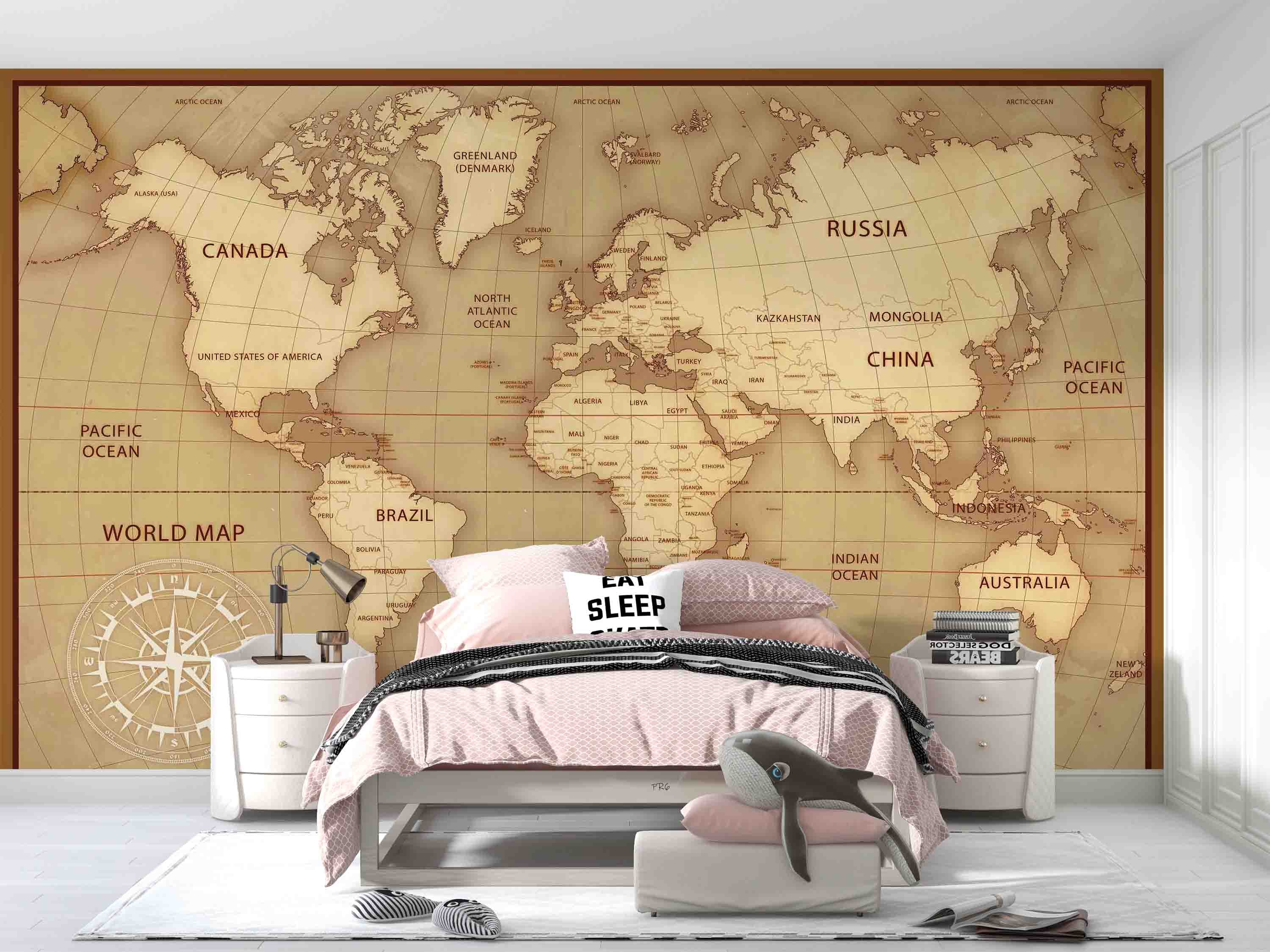 3D World Map Golden Line Toponym Wall Mural Wallpaper YXL 13- Jess Art Decoration