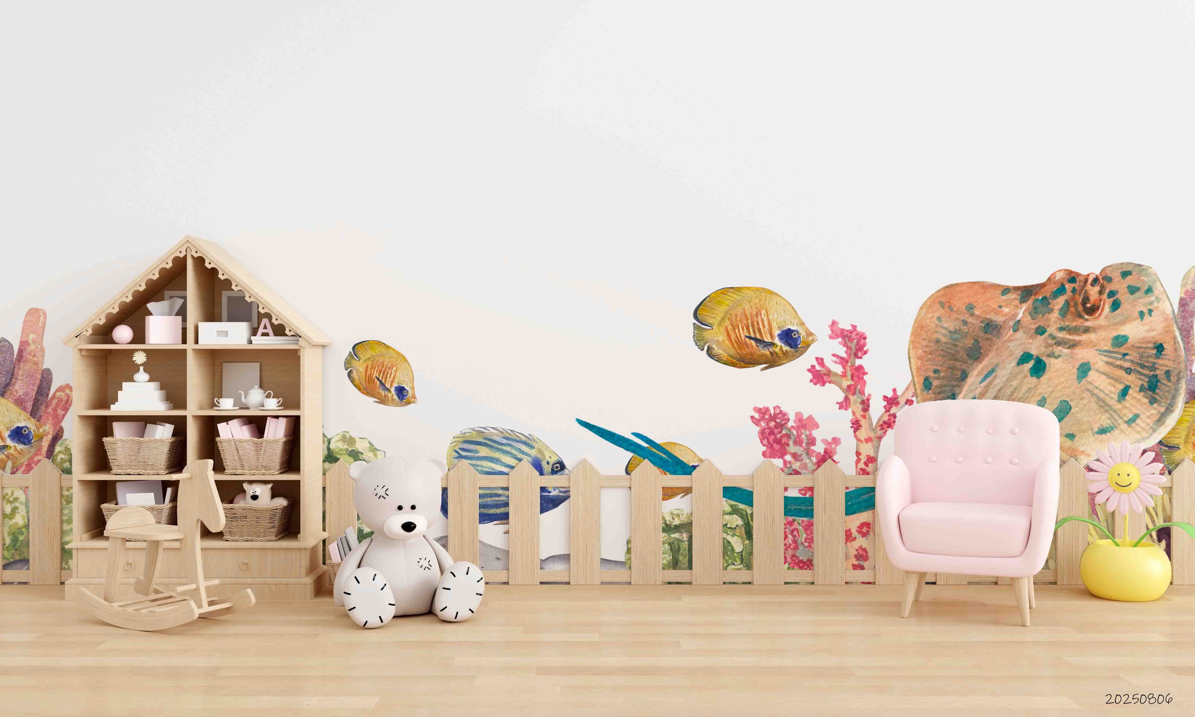 3D Childcare Nursery School Cartoon Sea Fish Kids Wall Mural Wallpaper JN 61