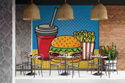 3D Hamburger Chips Drinks Blue Wall Mural Wallpaper YXL 278