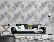 3D Green White Leaves Yellow Floral Light Yellow Background Wall Mural Wallpaper GD 5141- Jess Art Decoration