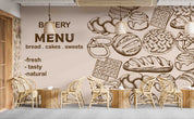3D Bakery Menu Bread Cakes Sweets Wall Mural Wallpaper GD 5289- Jess Art Decoration