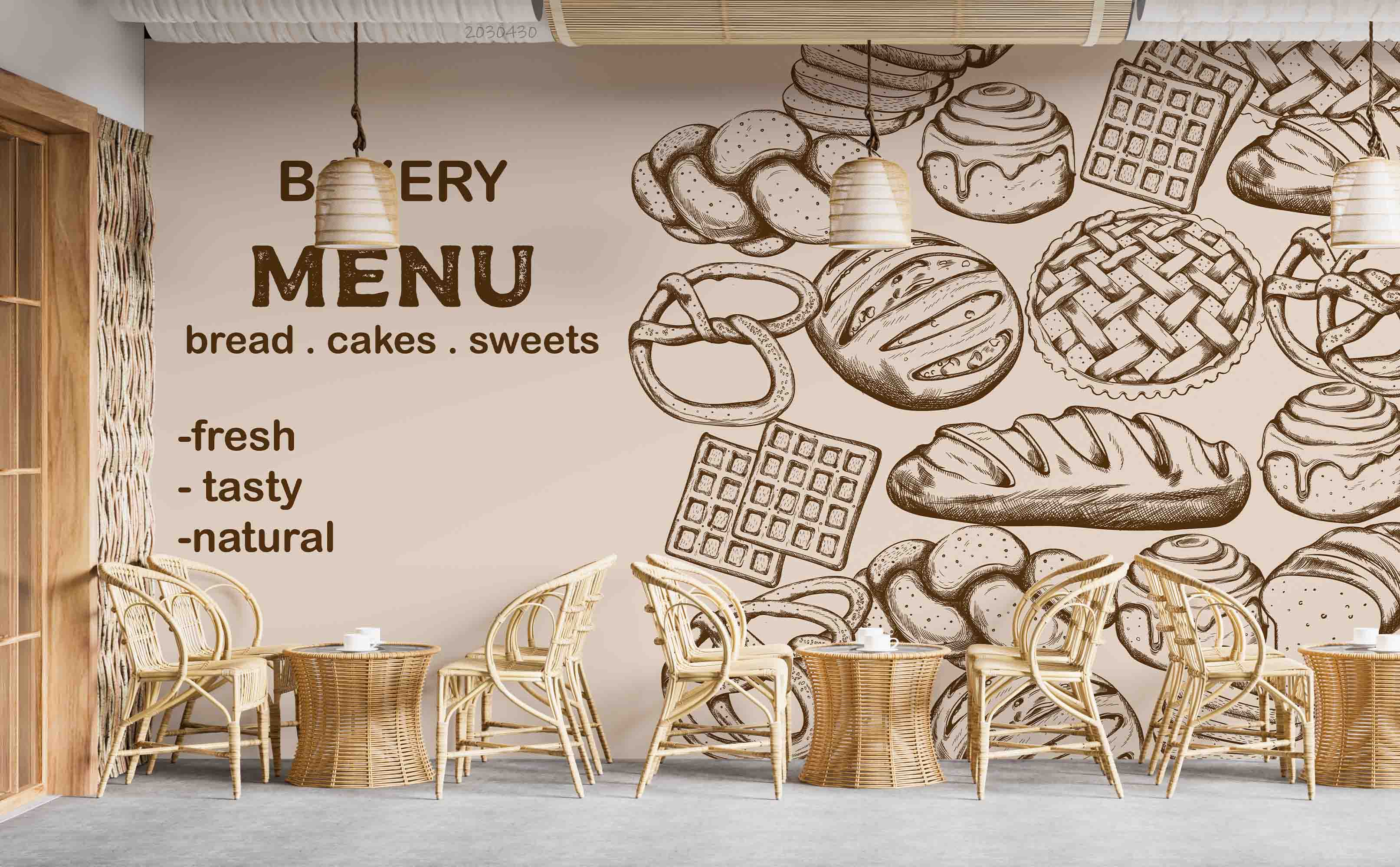 3D Bakery Menu Bread Cakes Sweets Wall Mural Wallpaper GD 5289- Jess Art Decoration