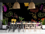 3D Hamburger Pizza Chips Black Green Pepper Wall Mural Wallpaper YXL 302