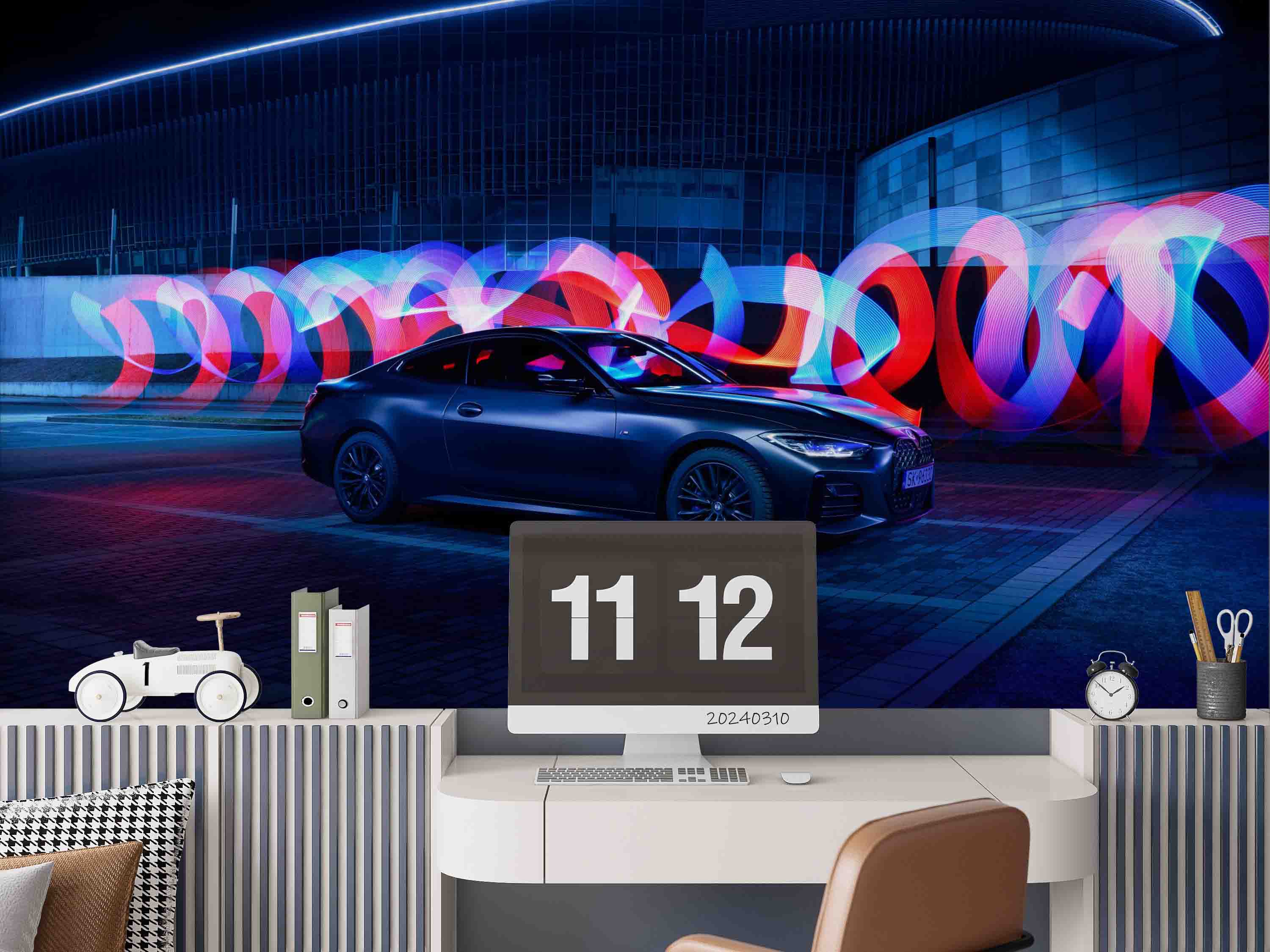 3D Sports Car Neon Pattern Wallpaper Wall Mural Wall Decor Wall Art Wall Sticker Remoable Wallpaper
