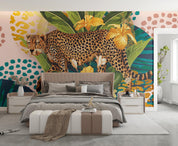 3D Cheetah Leaf Round Wave Point Wall Mural Wallpaper YXL 2742