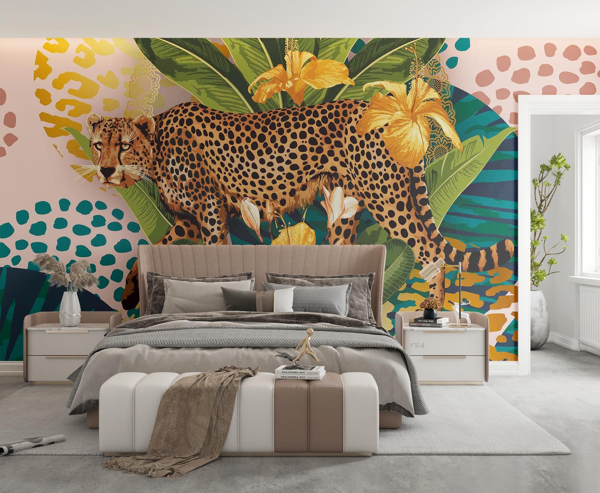 3D Cheetah Leaf Round Wave Point Wall Mural Wallpaper YXL 2742