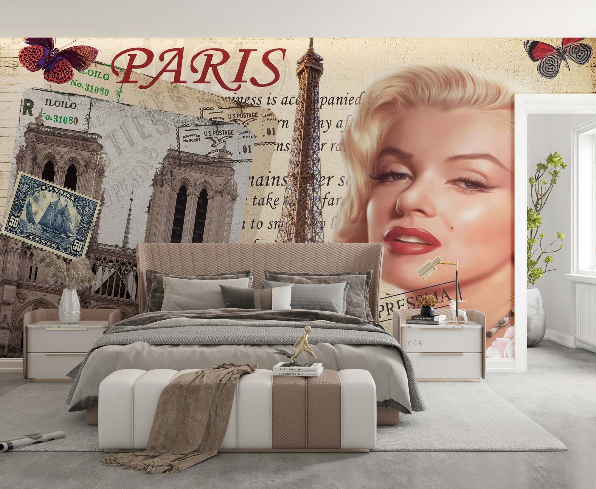 3D Vintage Movie Star Paris retro movie star Paris collage wall mural wallpaper for living room - view 3