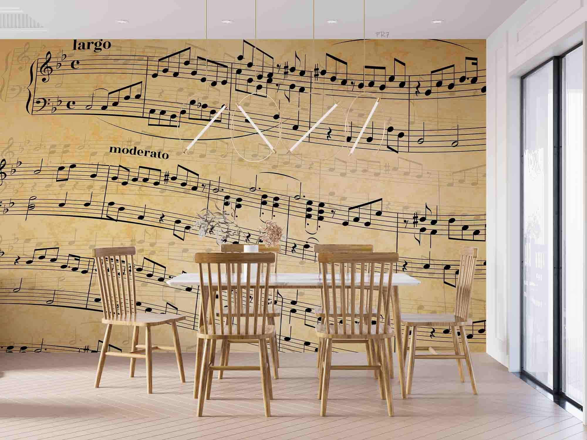 3D Musical Notes Abstract Old Paper Background Wall Mural Wallpaper GD 4432- Jess Art Decoration