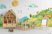 3D Childcare Nursery School Cartoon Kids Landscape Wall Mural Wallpaper JN 58