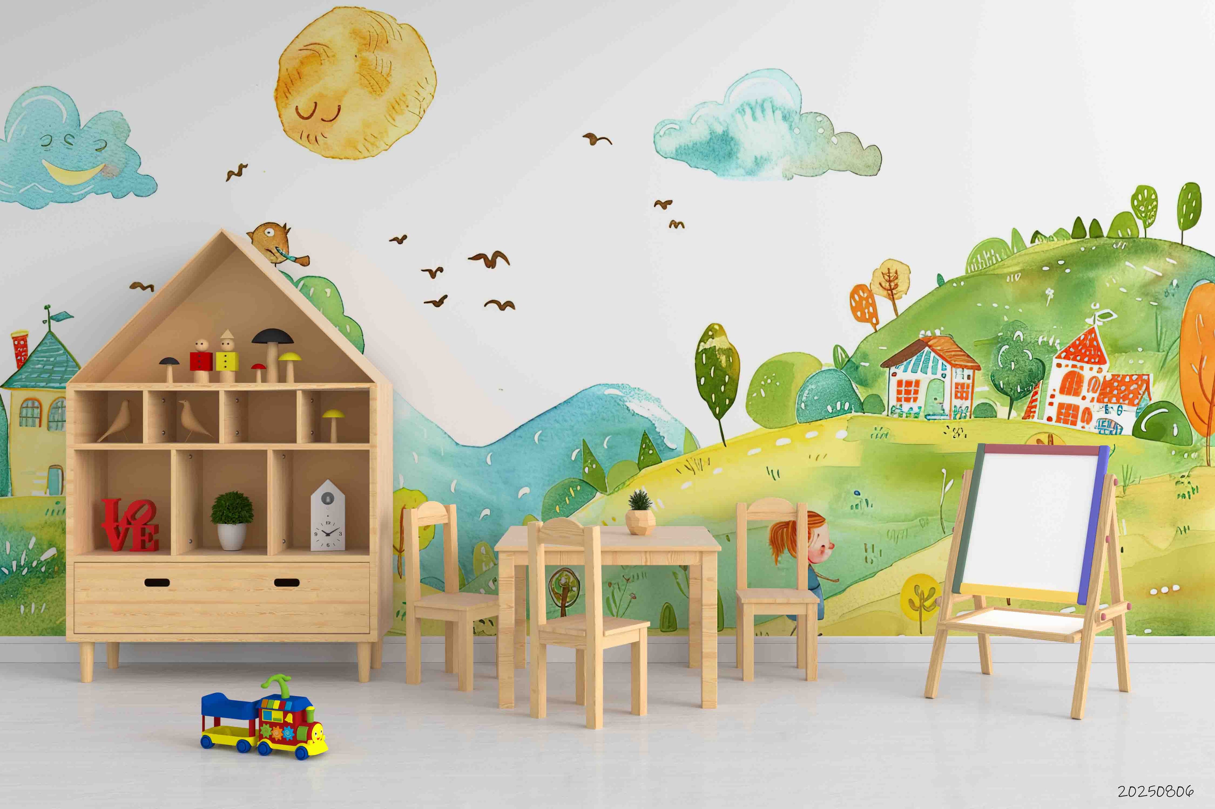 3D Childcare Nursery School Cartoon Kids Landscape Wall Mural Wallpaper JN 58