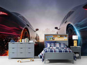 3D White Black Sports Car Wallpaper Wall Mural Wall Decor Wall Art Wall Sticker Remoable Wallpaper