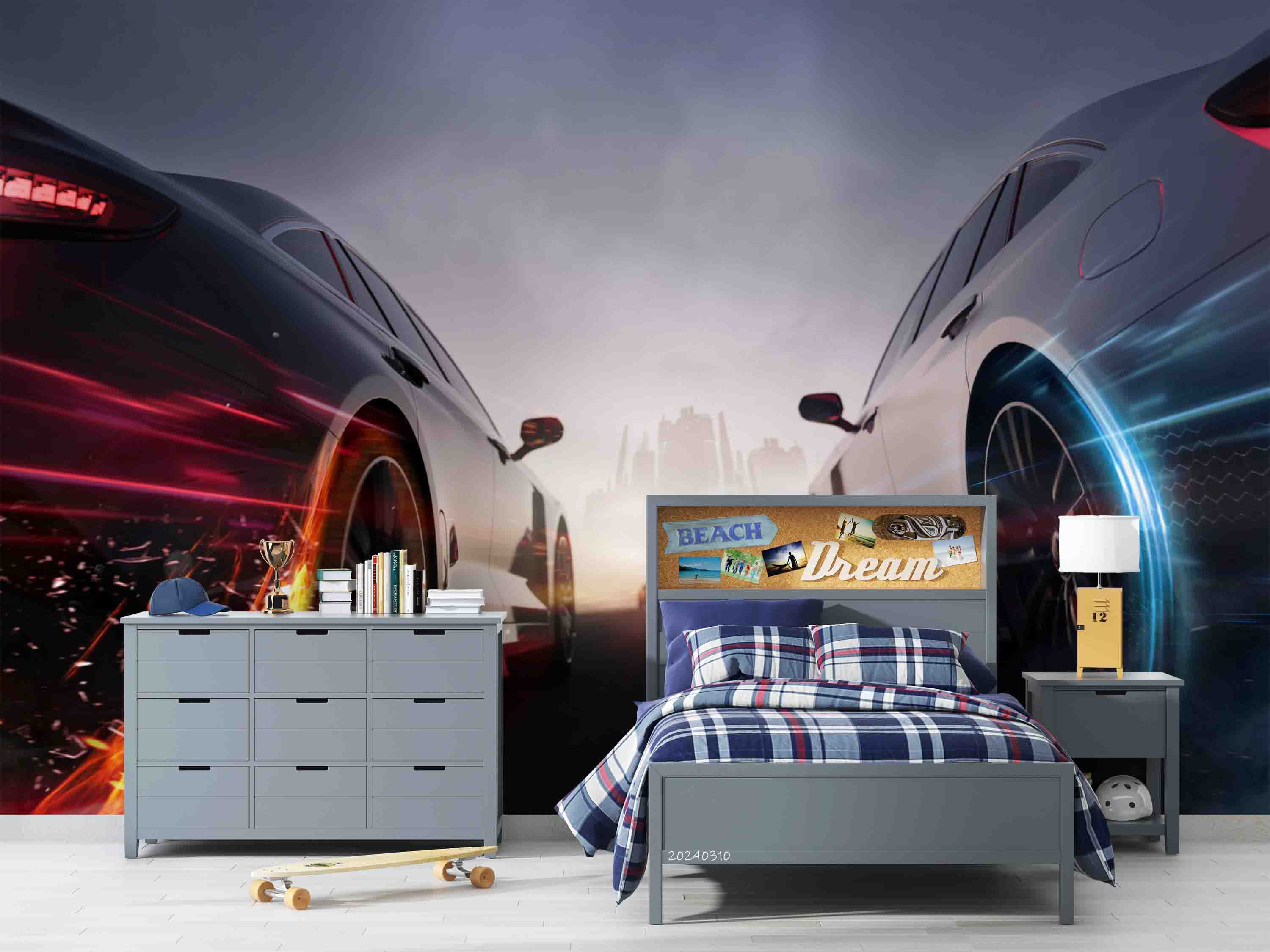 3D White Black Sports Car Wallpaper Wall Mural Wall Decor Wall Art Wall Sticker Remoable Wallpaper