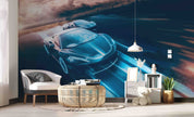 3D Blue Sports Car Wallpaper Wall Mural Wall Decor Wall Art Wall Sticker Remoable Wallpaper