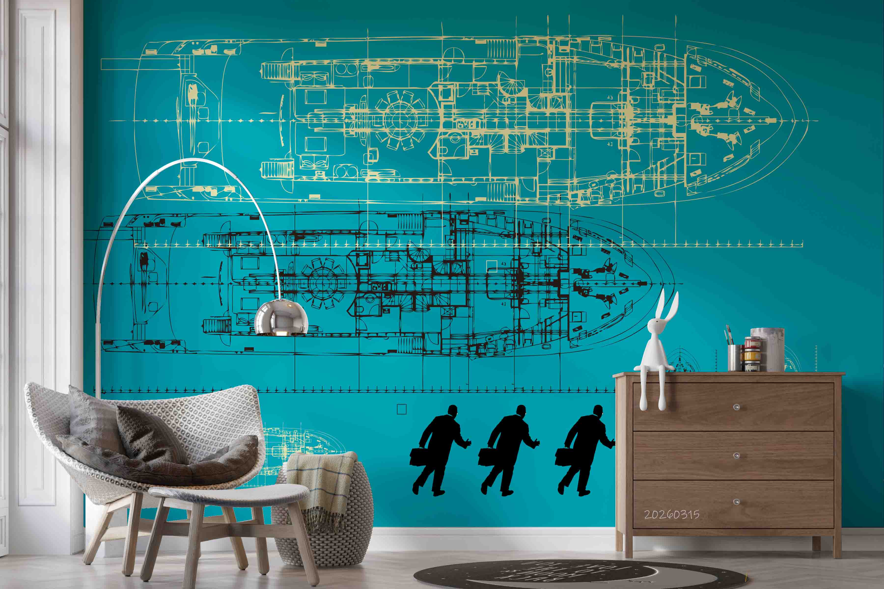 3D Retro Ship Submarine Engineering Blueprint Style Steampunk Wallpaper Wall Mural Wall Decor Wall Art Wall Sticker Remoable Wallpaper