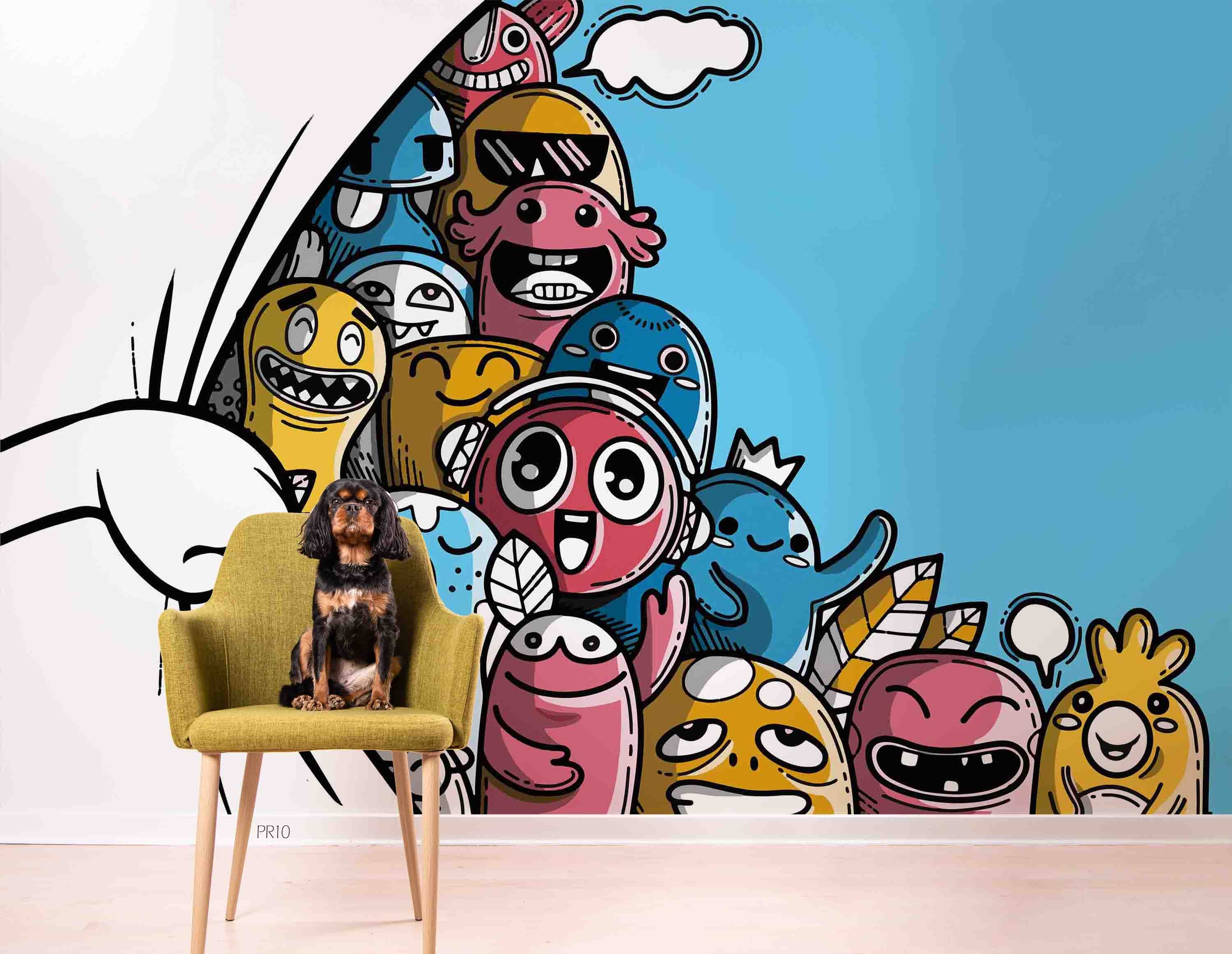 Abstract Graffiti Funny Monster Wallpaper urban graffiti wall mural for teen room, studio or feature wall - view 3