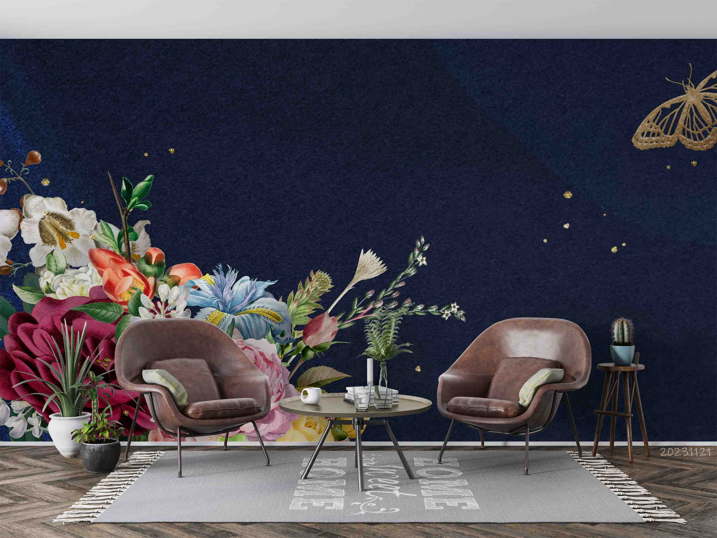 3D Floral Leaf Rose Butterfly Wall Mural Wallpaper YXL 3135