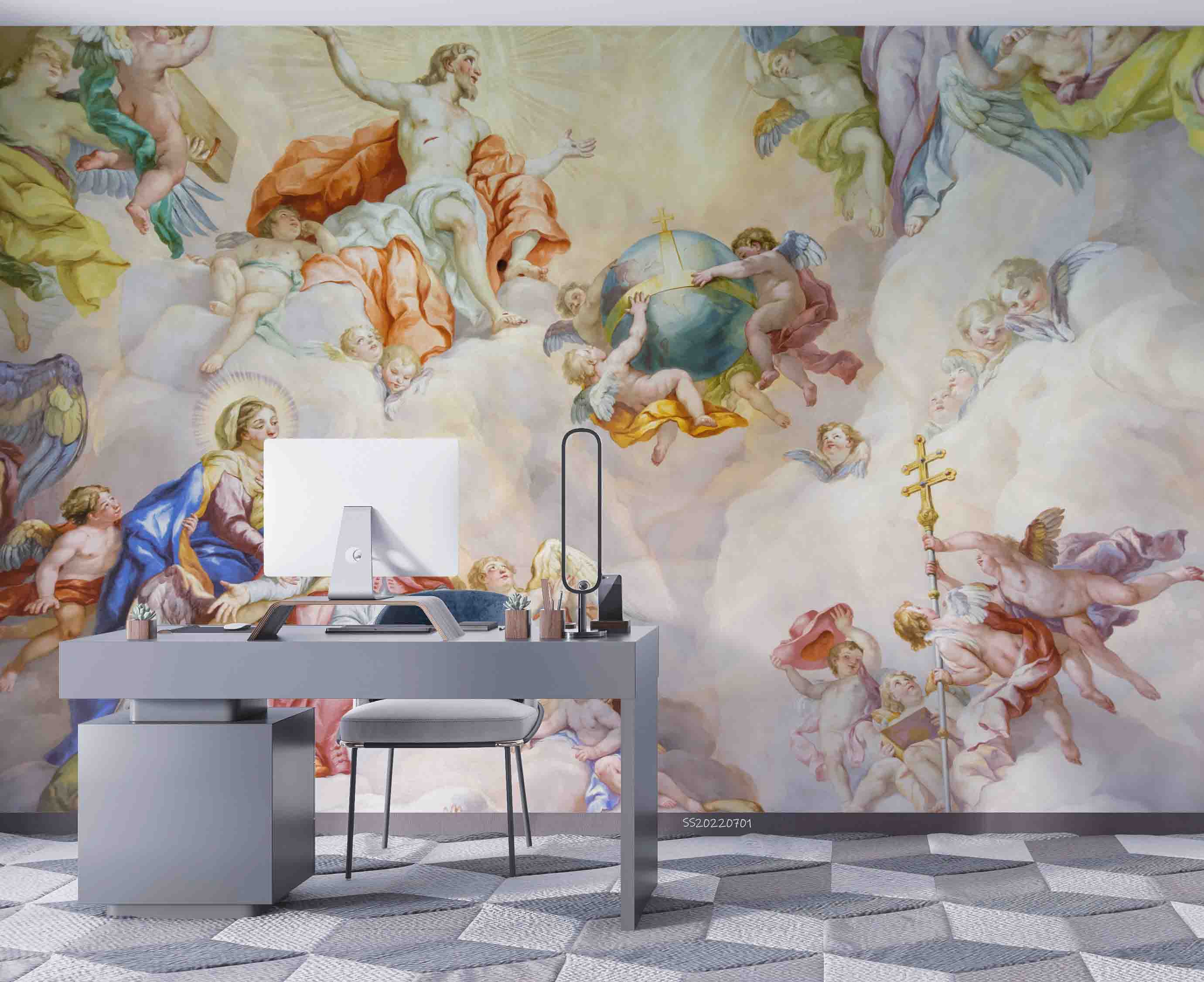 3D Saints Angels Fresco St Charles Church Wall Mural Wallpaper GD 5039- Jess Art Decoration