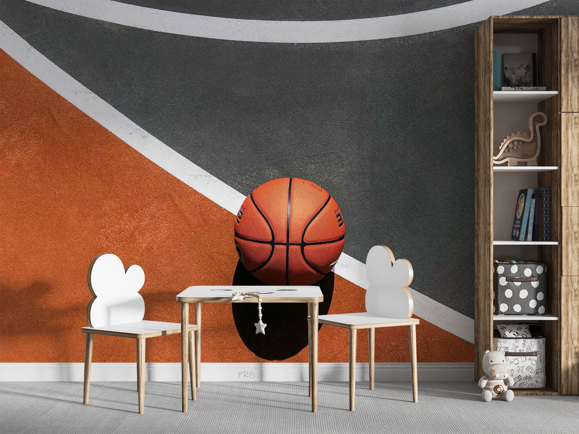 Basketball Court Sideline Wallpaper basketball wall mural for bedroom, gym or sports room - view 2