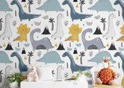 3D Cute Dinosaur Pattern cute dinosaur volcano pattern wall mural wallpaper for nursery