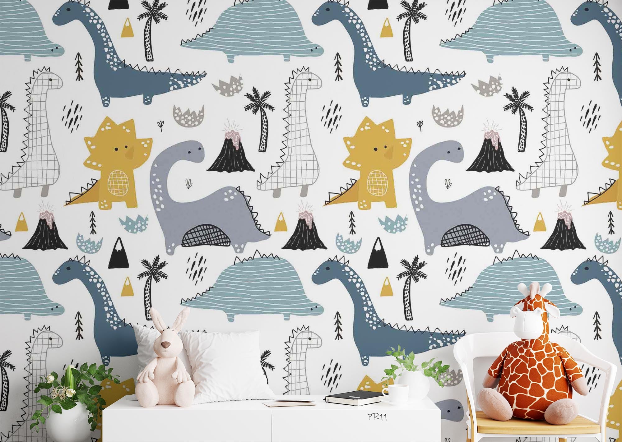 3D Cute Dinosaur Pattern cute dinosaur volcano pattern wall mural wallpaper for nursery