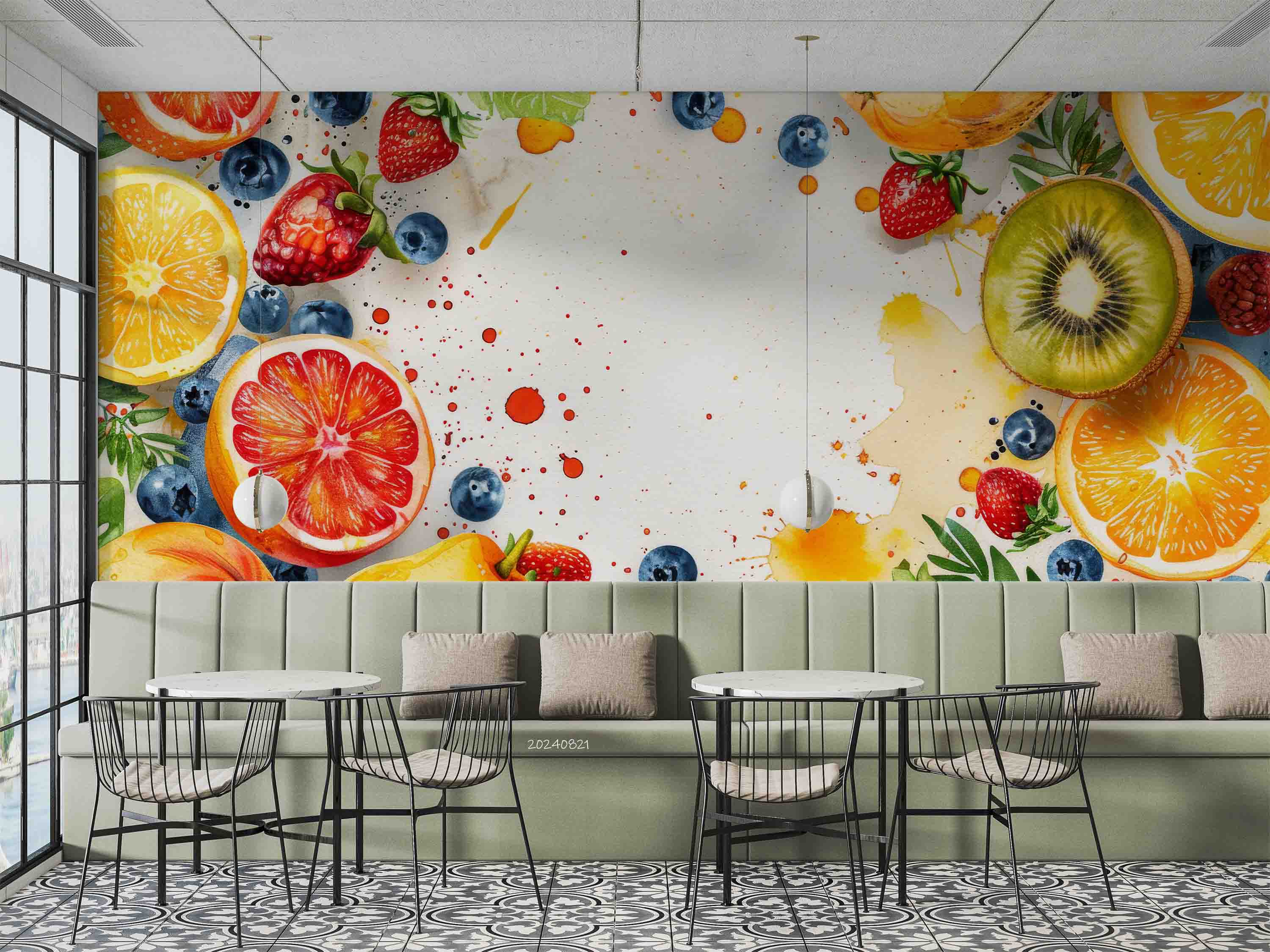 3D Pomegranate Kiwi Fruit Strawberry Blueberry Wall Mural Wallpaper YXL 304