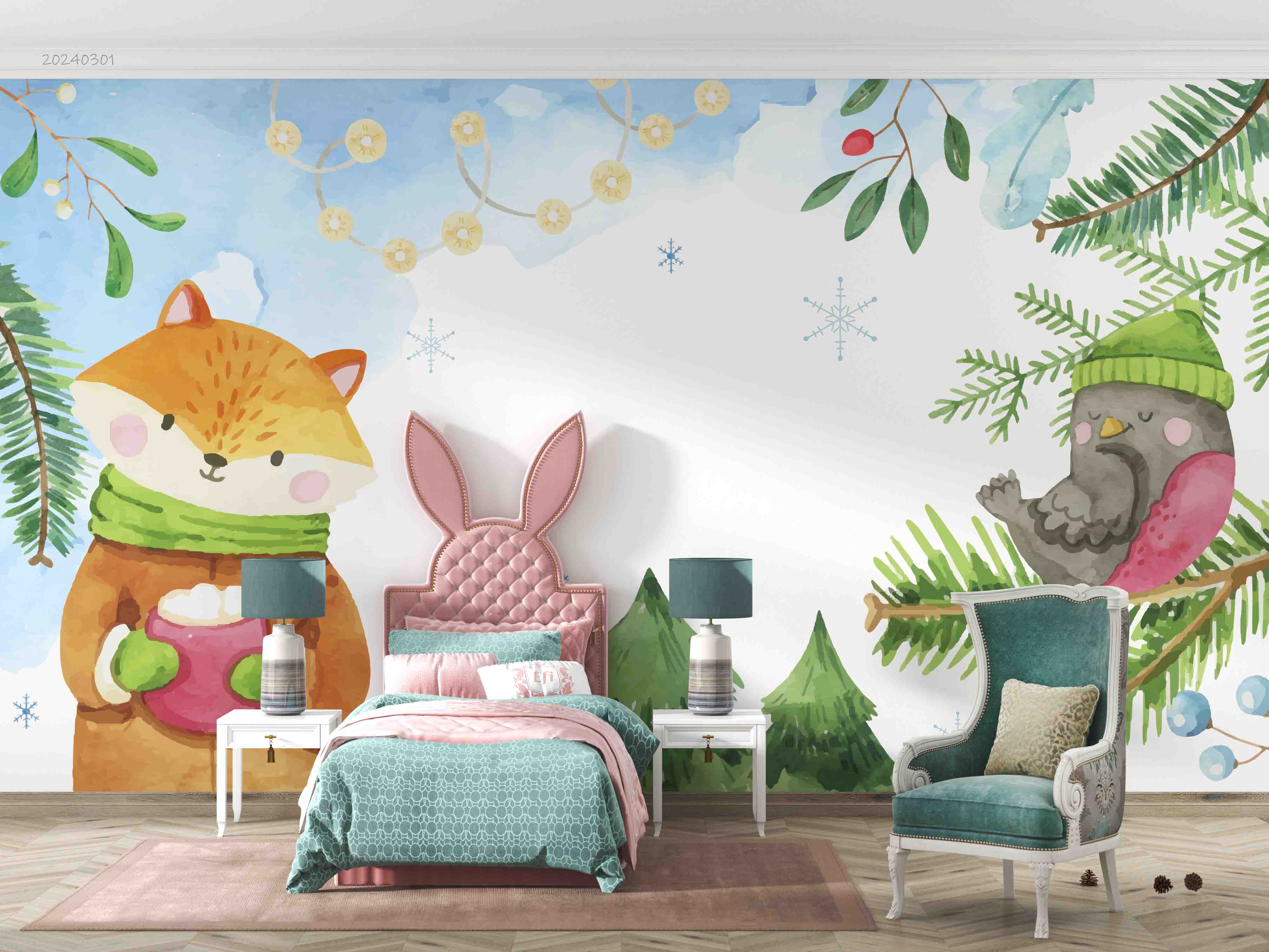 3D Cartoon Winter Forest Animal Fox Kids Wallpaper Wall Mural Wall Decor Wall Art Wall Sticker Remoable Wallpaper