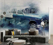 3D Vintage Blue Car Wall Mural Wallpaper GD 4806- Jess Art Decoration