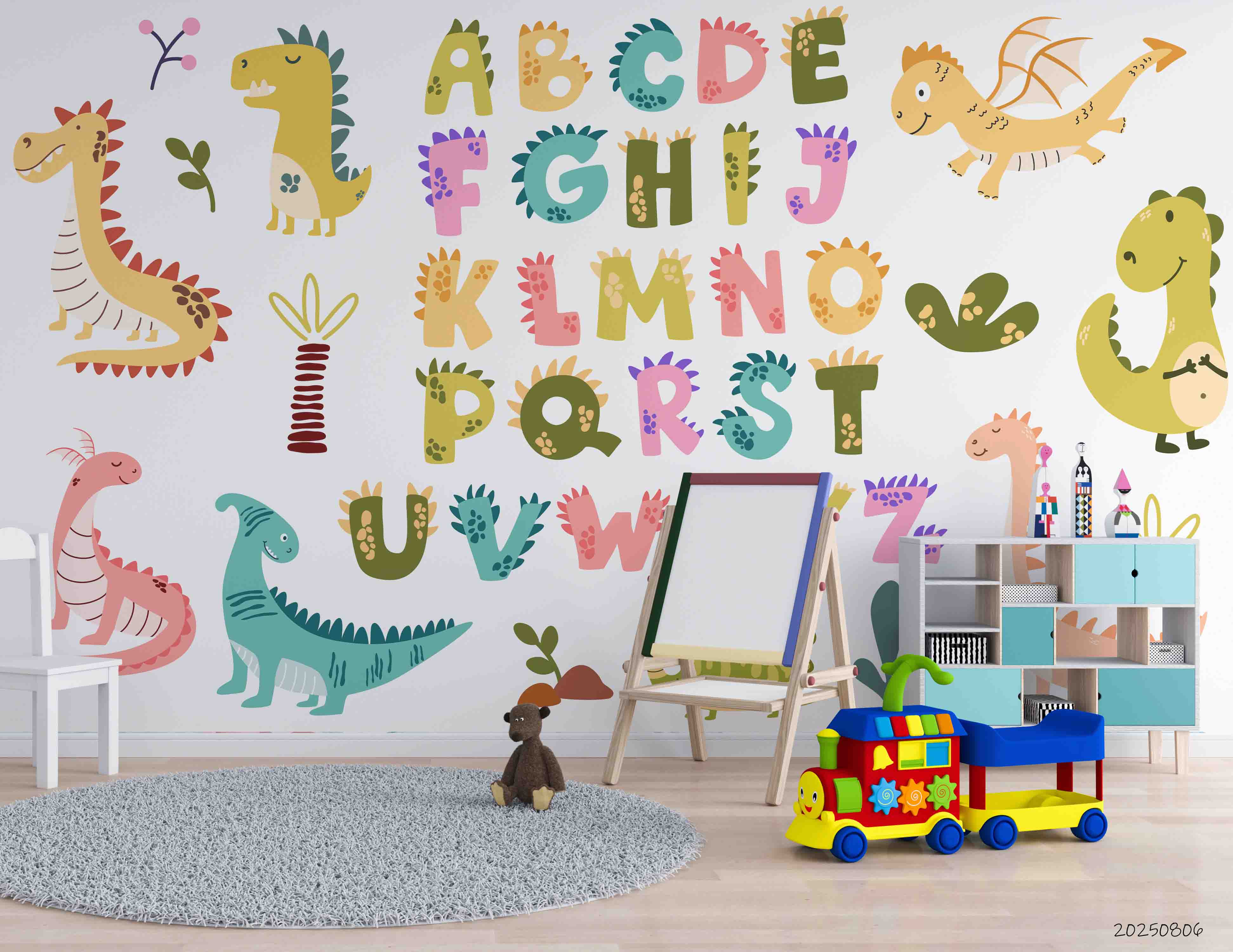 3D Childcare Nursery School Cartoon Kids Animals Letters Dinosaur Wall Mural Wallpaper JN 70