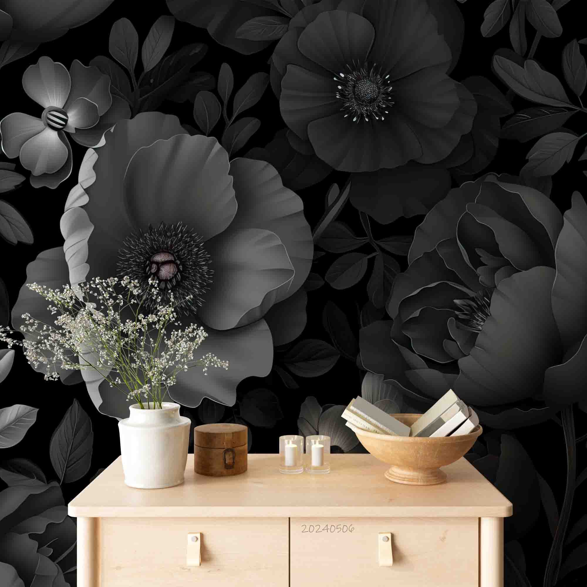 3D Abstract Black Floral Pattern Wallpaper Wall Mural Wall Decor Wall Art Wall Sticker Remoable Wallpaper