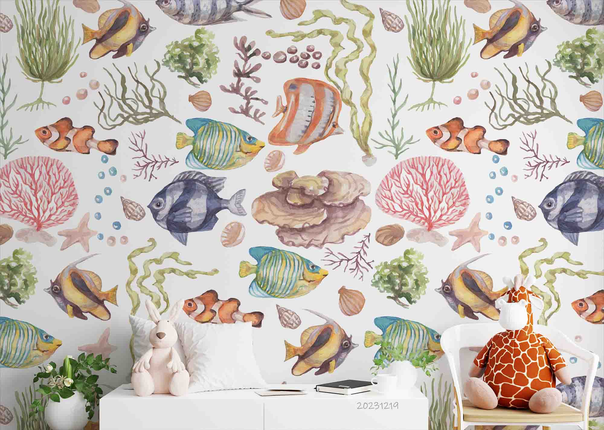 3D Animal Coral Fish Starfish Sea Stone Wall Mural Wallpaper YXL 12