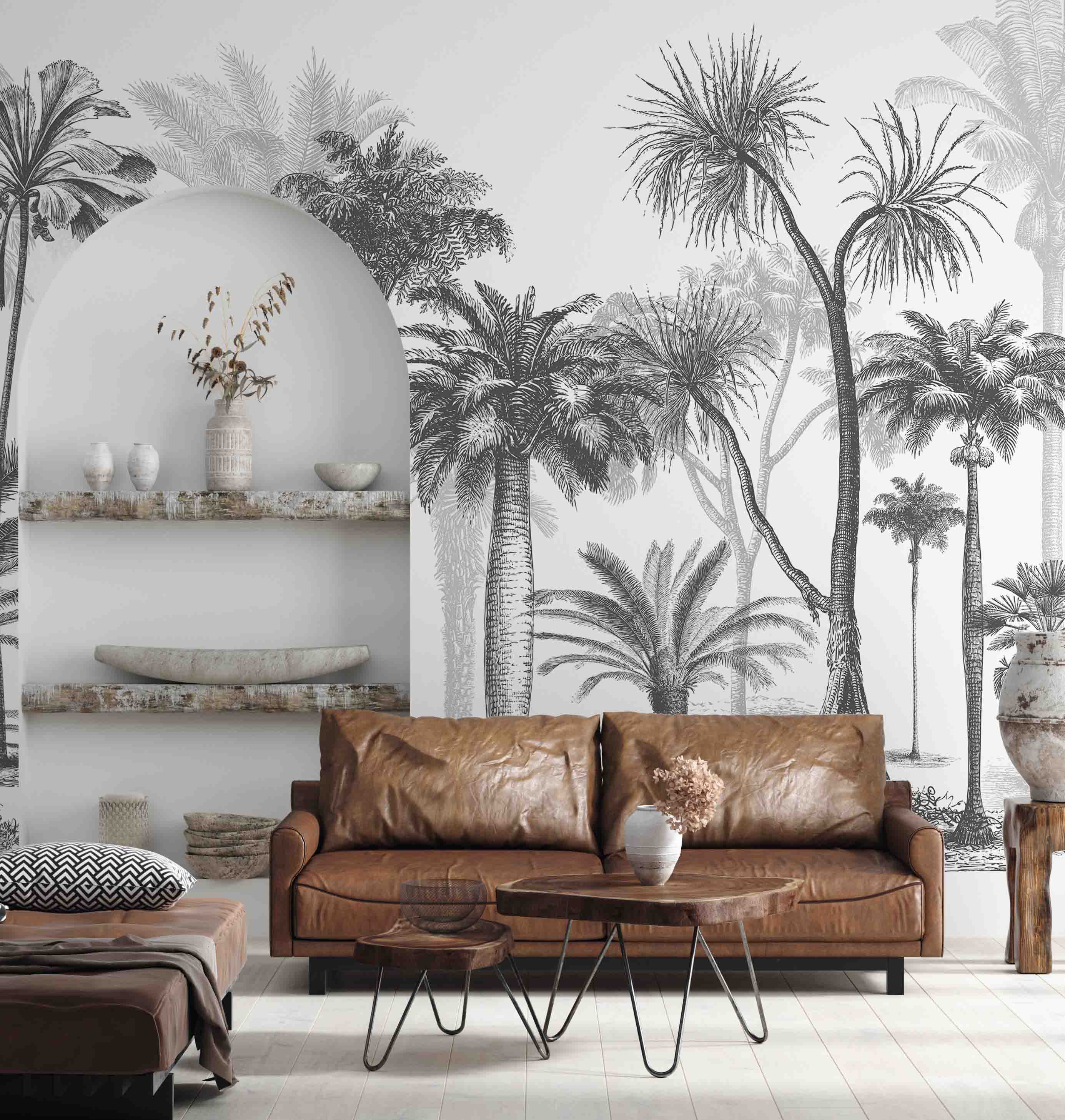 3D Misty Palm Tree Forest soft tropical palm landscape wall mural wallpaper for bedroom - view 5