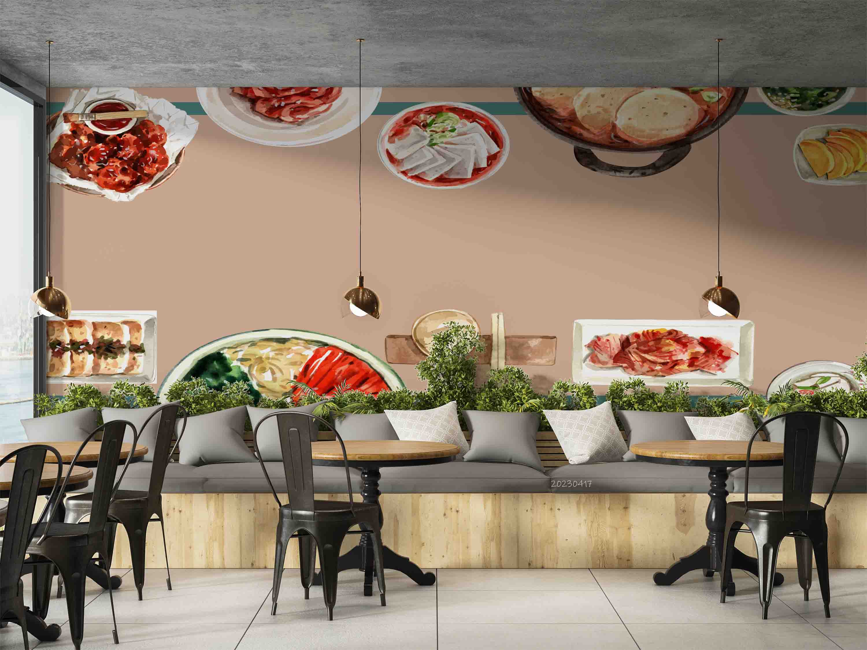 3D Korean Food Design Spicy Chicken Kimchi Watercolor Illustration Wall Mural Wallpaper GD 5486- Jess Art Decoration