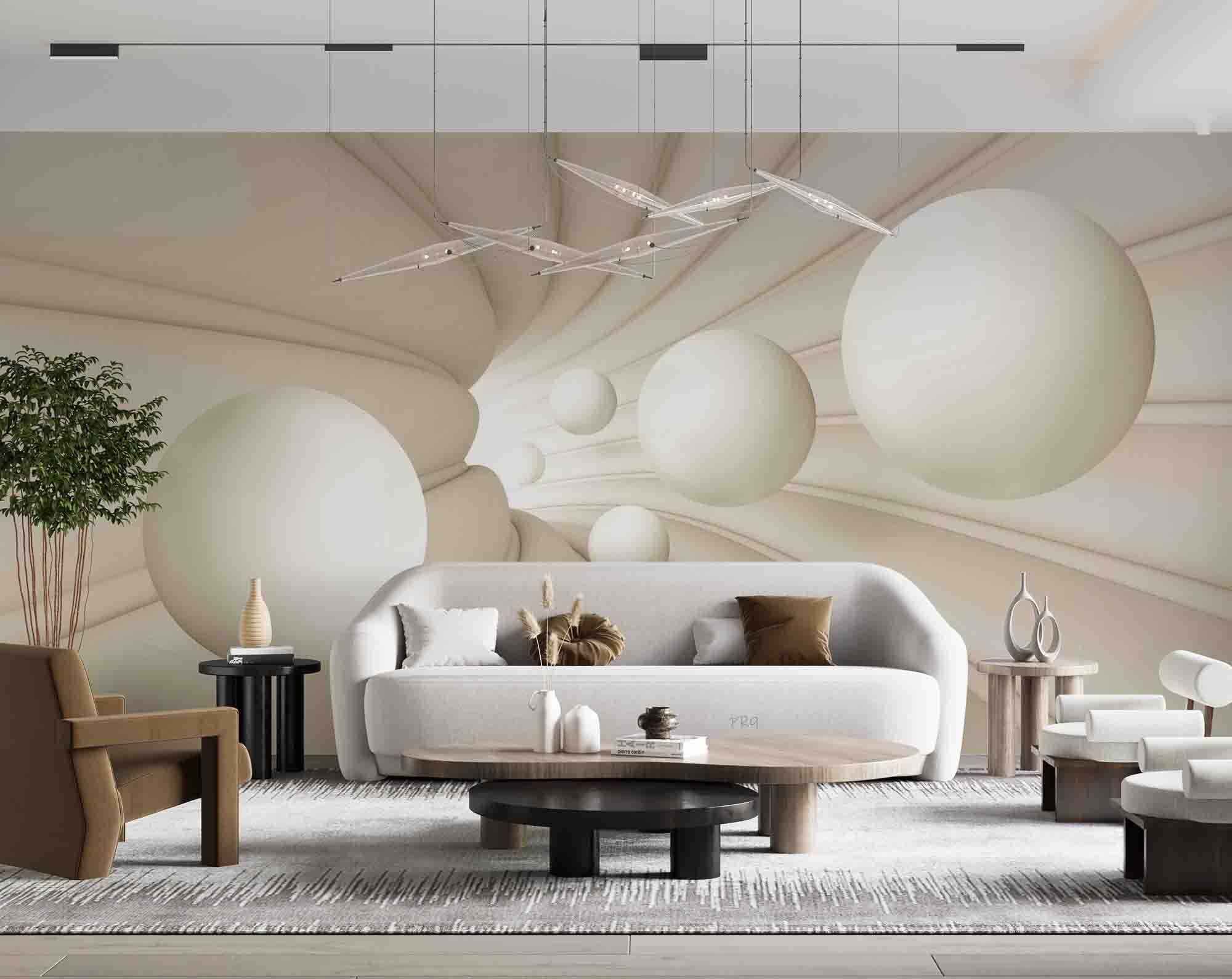 3D White Geometry Space Ball Wall Mural Wallpaper GD 4700- Jess Art Decoration