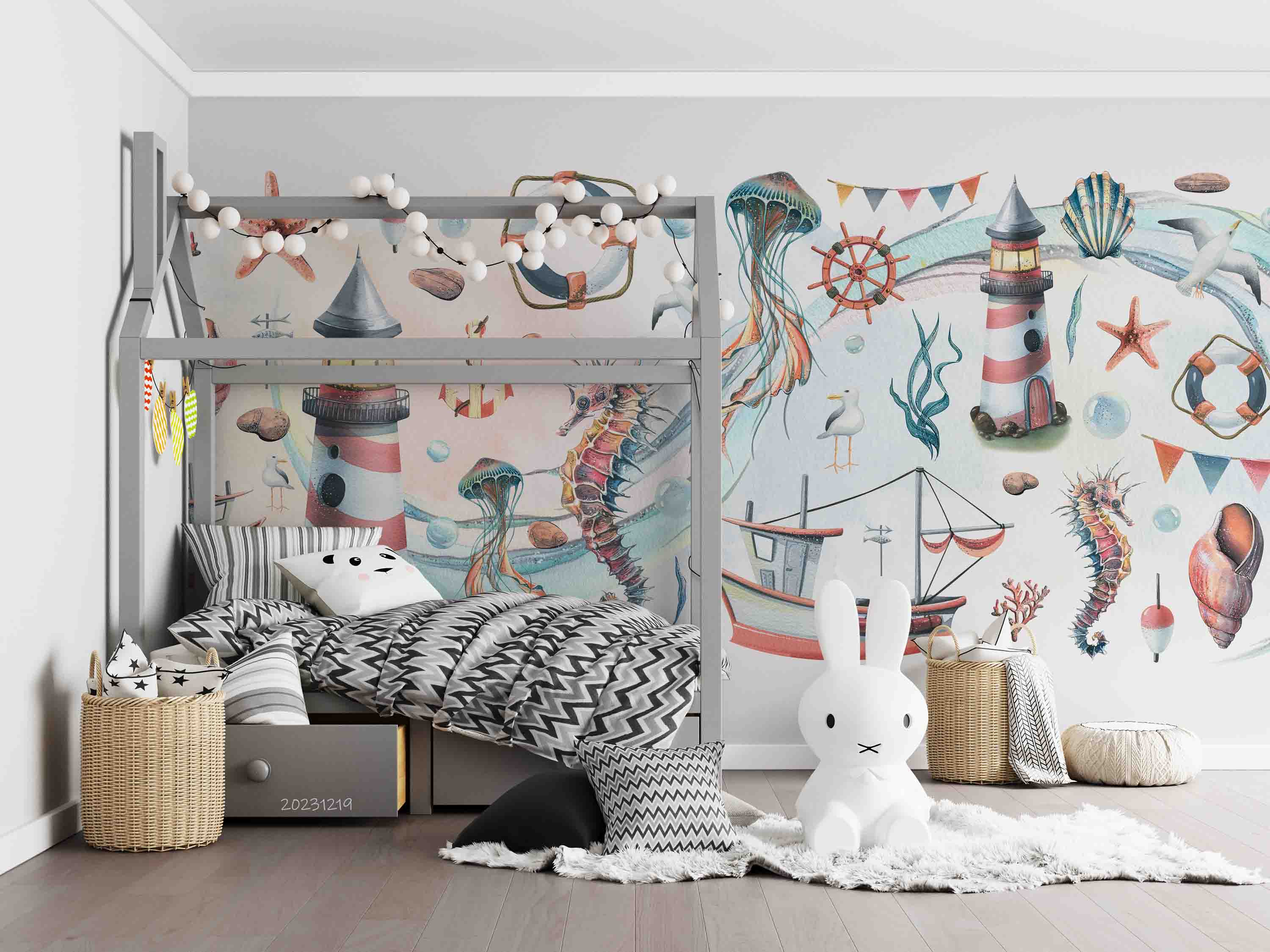 3D Animal Sea Horse Octopus Rudder Sailing Starfish Wall Mural Wallpaper YXL 39