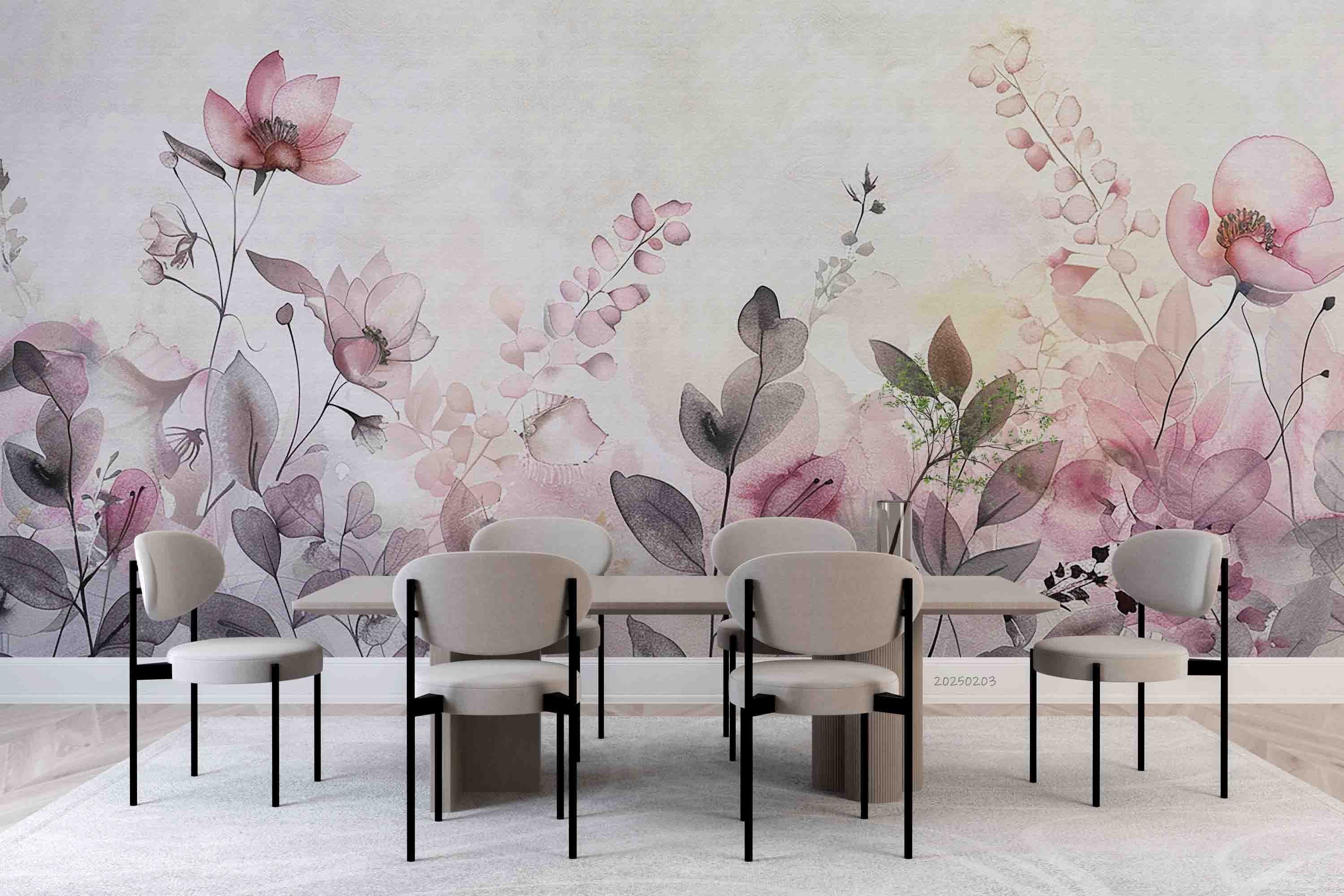 3D Watercolor Pink Floral Leaf Wallpaper Wall Mural Wall Decor Wall Art Wall Sticker Remoable Wallpaper LQH