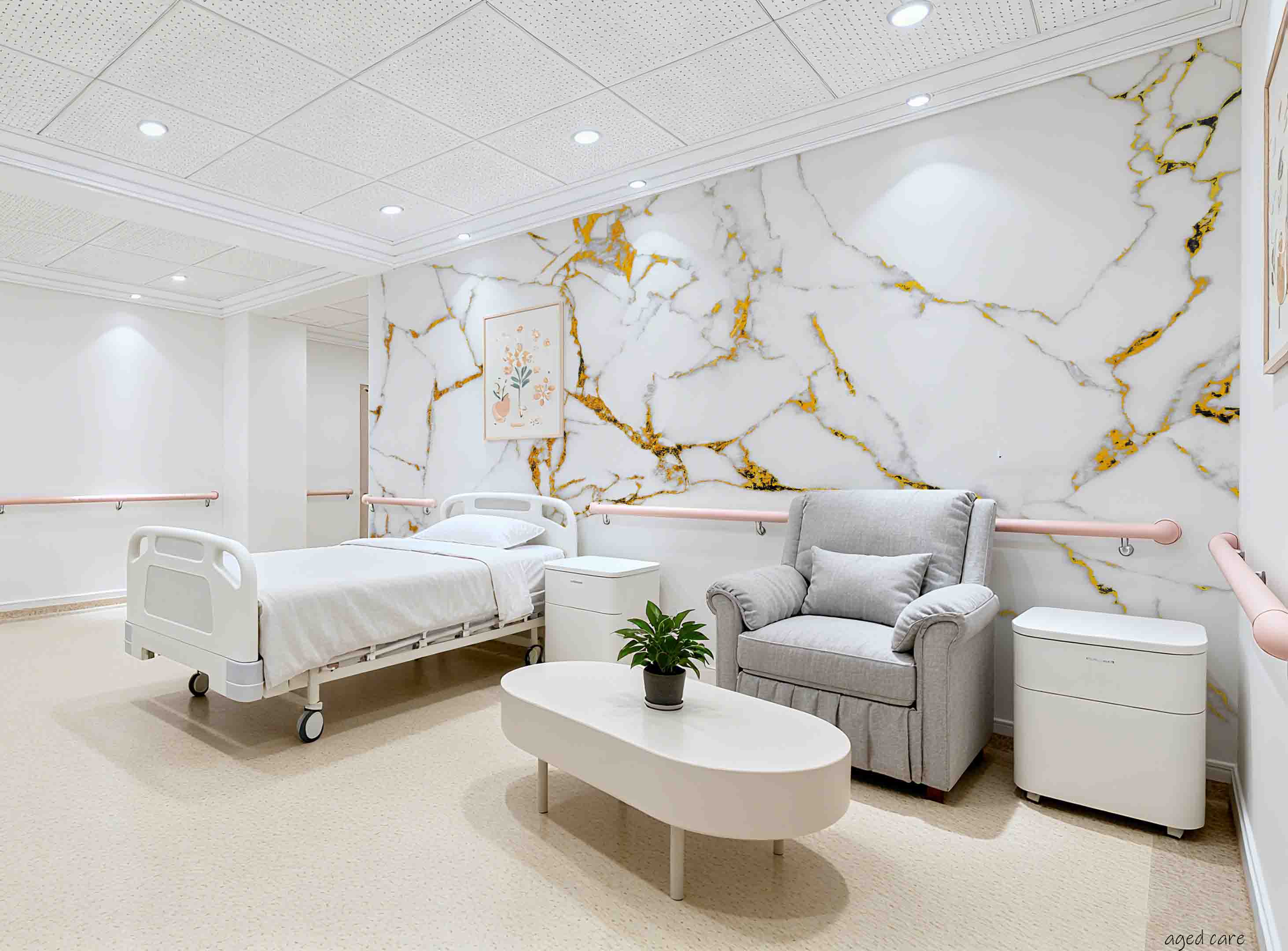 3D Aged Care Retirement Home Gerocomium Rest Home Marble White Gold Wall Mural Wallpaper 34